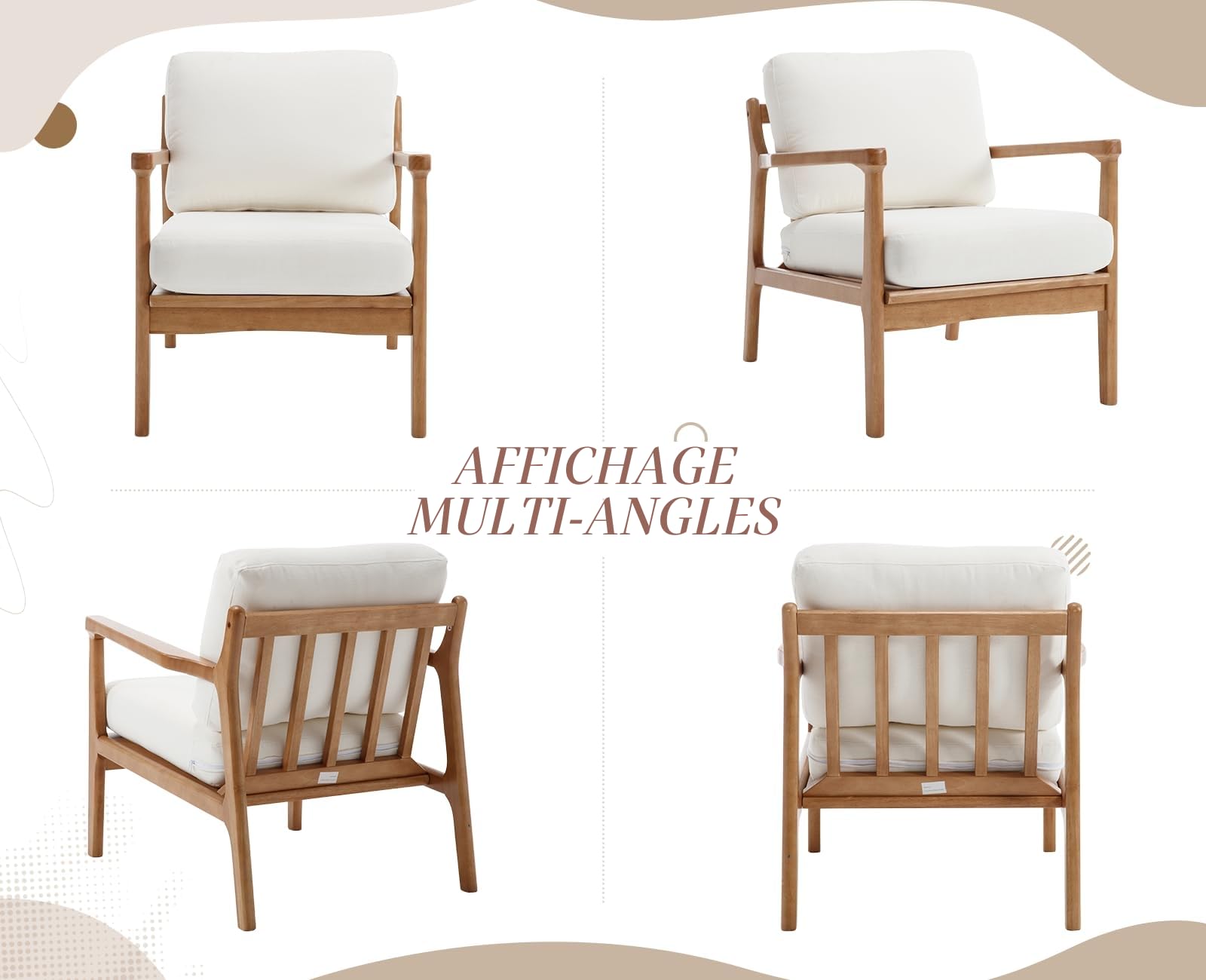 chairus Chaise de Salon Rétro, Fauteuil Crapaud, Pieds Bois, Beige