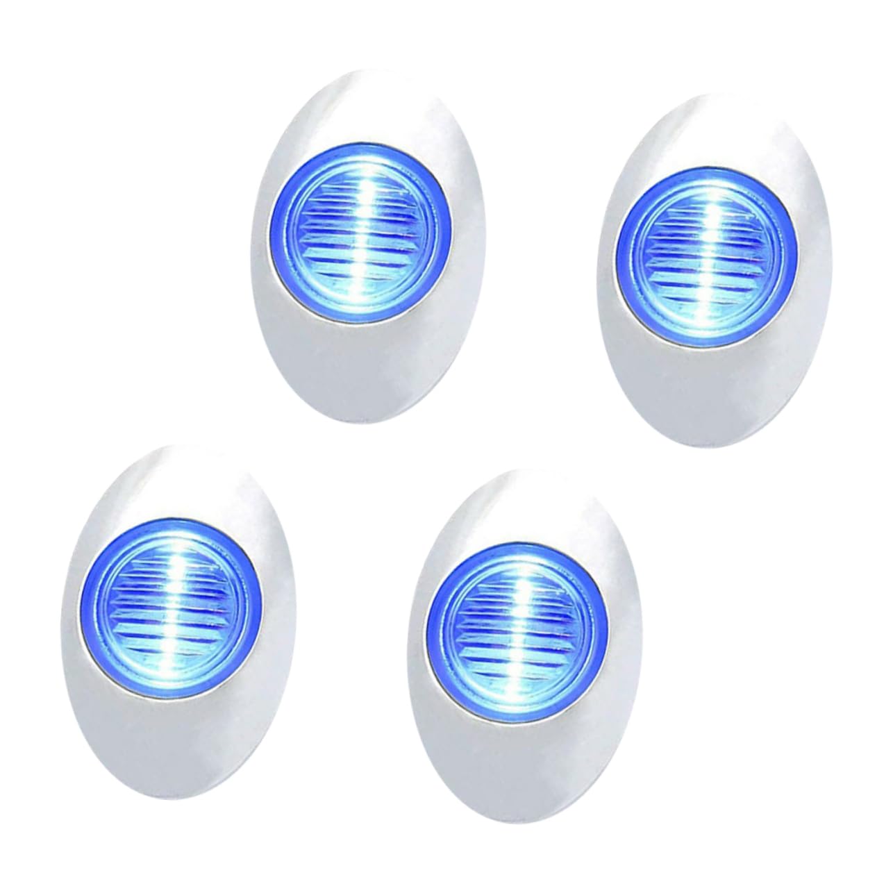 Luci LED per Barca Marine Ovali 3 LED 4 Pezzi 12v Blu | Impermeabili, 0,6w a Basso Consumo, PC Cromato e Abs, per Sottomarini e Imbarcazioni da Guerra