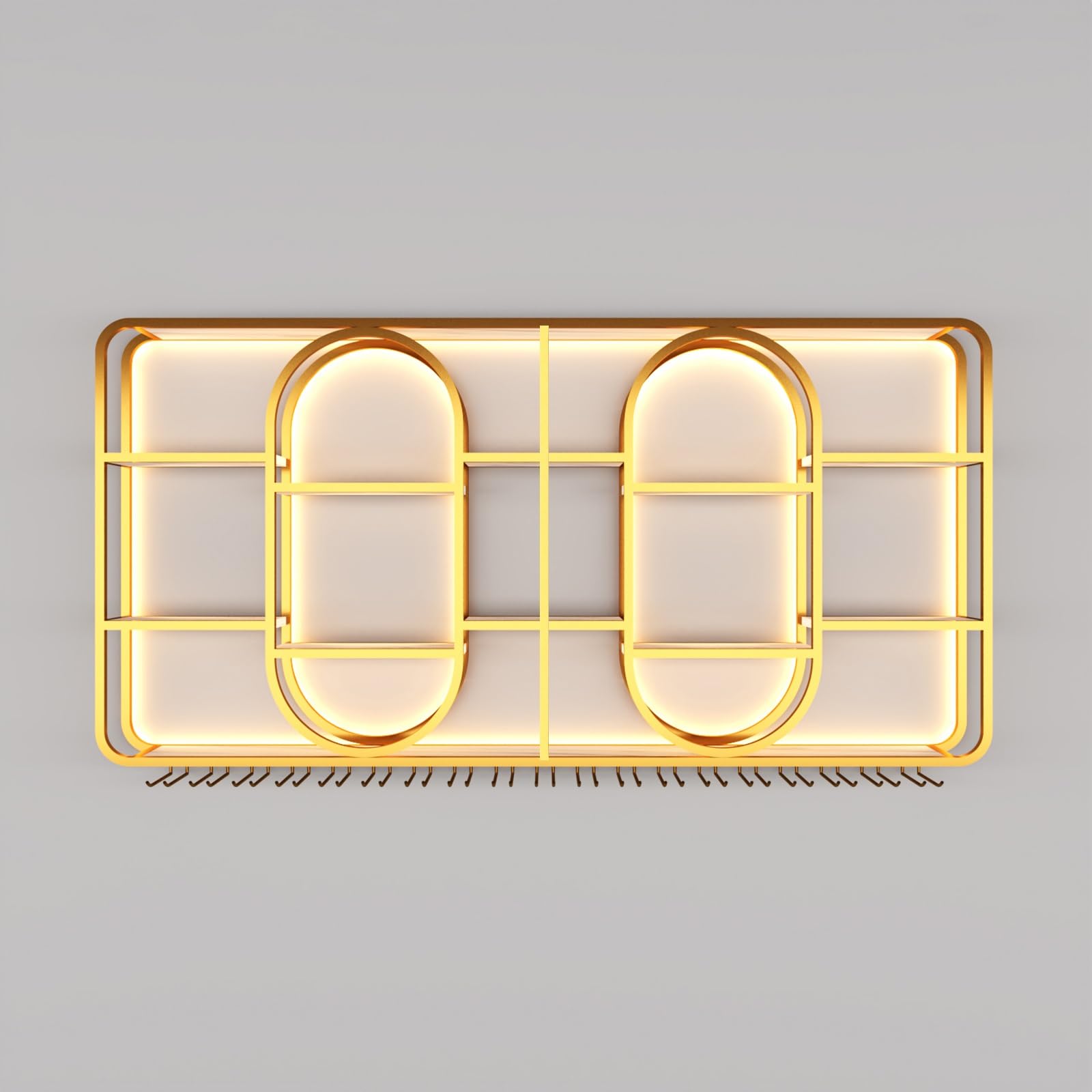 Moderno portabottiglie da parete in metallo con luce a LED, elegante scaffale per liquori e porta bicchieri, per casa, bar, design salvaspazio (180 x 20 x 100 cm)