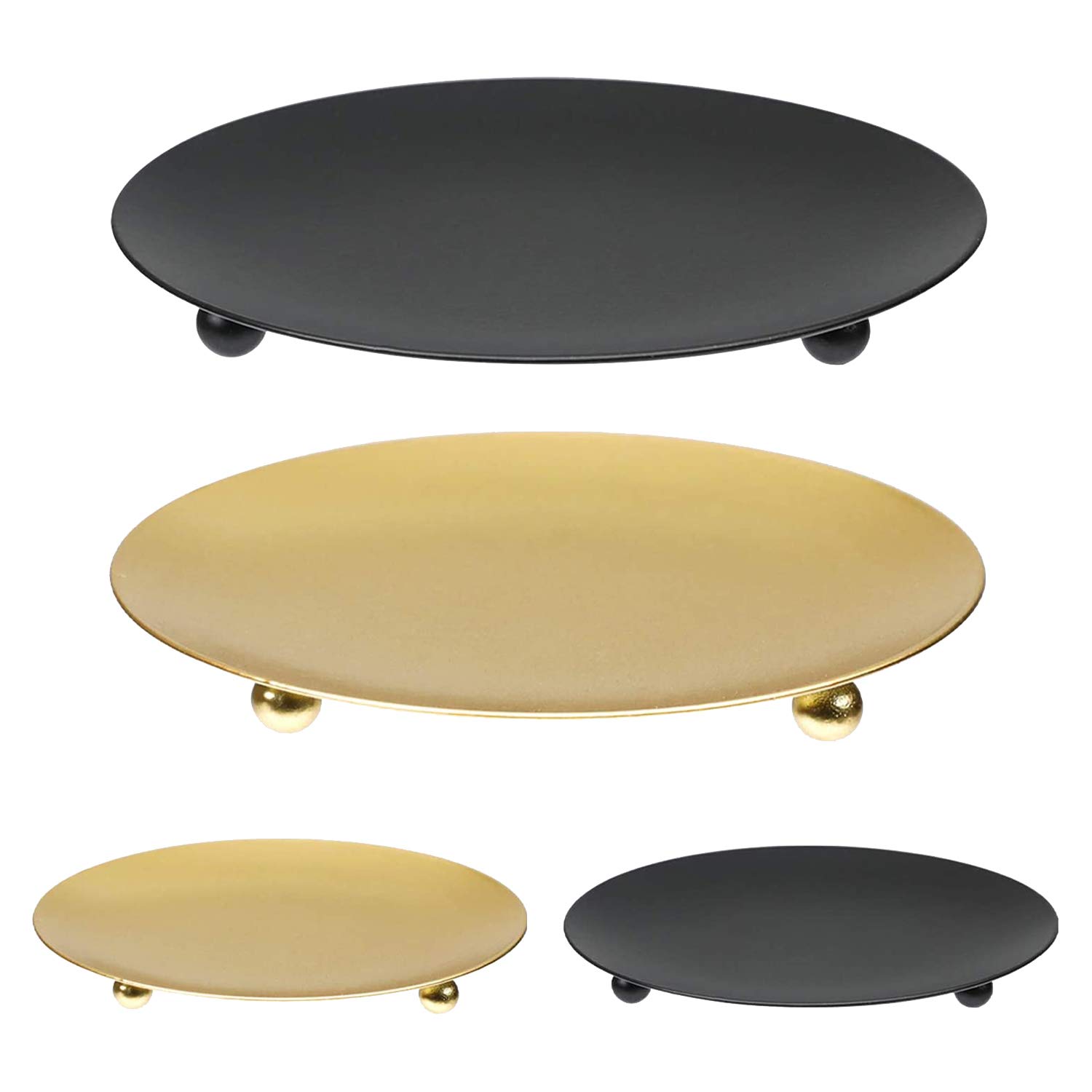 CTRLZS 4 Pack Iron Plate Candle Holder, Pillar Candlestick Holders,for LED & Wax Candles,Incense Cones,Spa,Weddings(Gold+Black)