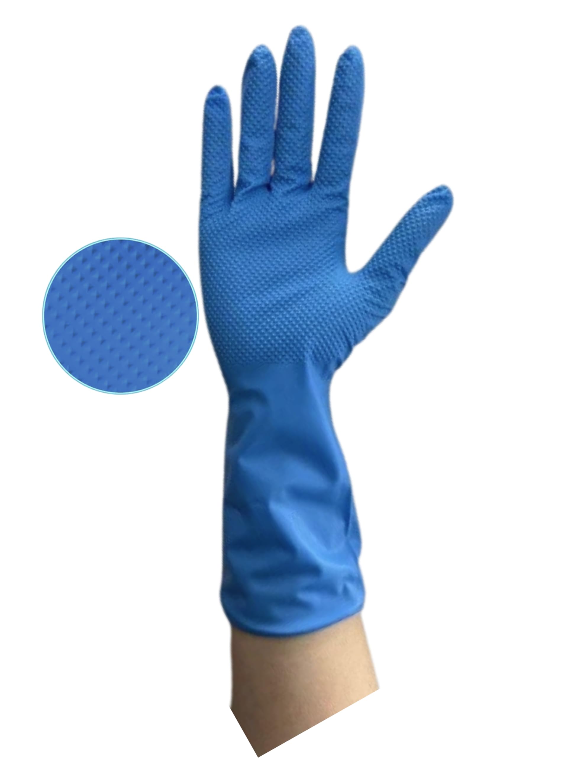 100 Pack –Strong Disposable 12-Inch Long Cuff Blue Nitrile Examination Gloves - Powder-Free, Latex-Free Food, Medical & Industrial Grade (Blue Grip, Large)