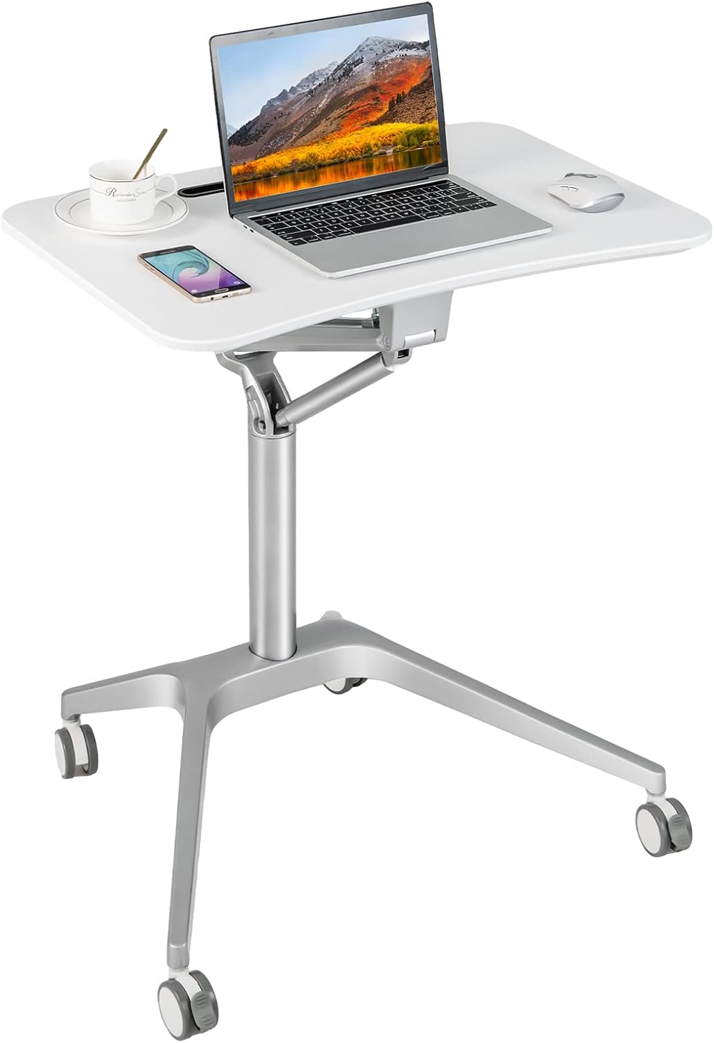 COSTWAY Height Adjustable Standing Desk, Mobile Sit Stand Computer Desk