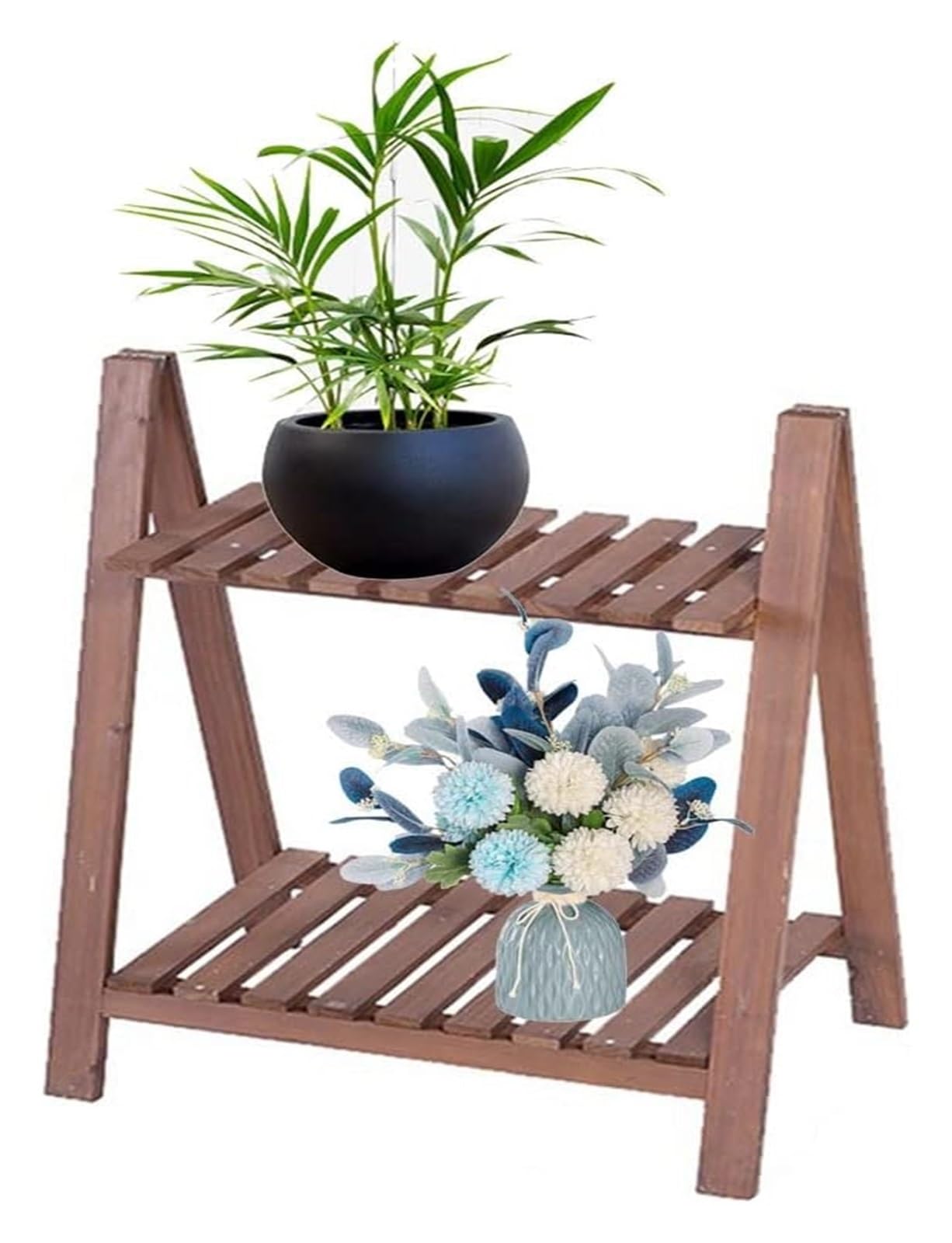 RoroCove Plant Stand,Plant Shelf, Foldable Tiered Plant Stands 2 Tier Flower Pot Display Shelf Rack Balcony Organizer Planter Holder(Brown)