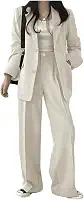 Terno liso feminino estilo coreano, manga comprida, gola virada, blazers, calça de perna larga emagrecedora, terno de duas peças