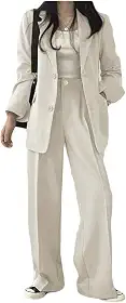 Terno liso feminino estilo coreano, manga comprida, gola virada, blazers, calça de perna larga emagrecedora, terno de duas peças