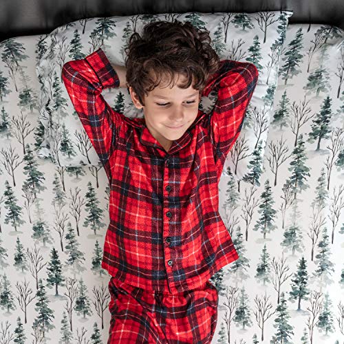 Image of Pobibaby Premium Twin Full Sheets Sets, Kids Double Bed Sheets in Cotton Blend | Ultra-Soft Woodland Camping Print with Fitted Sheet, Flat Sheet & Pillowcases (Twin Woods)