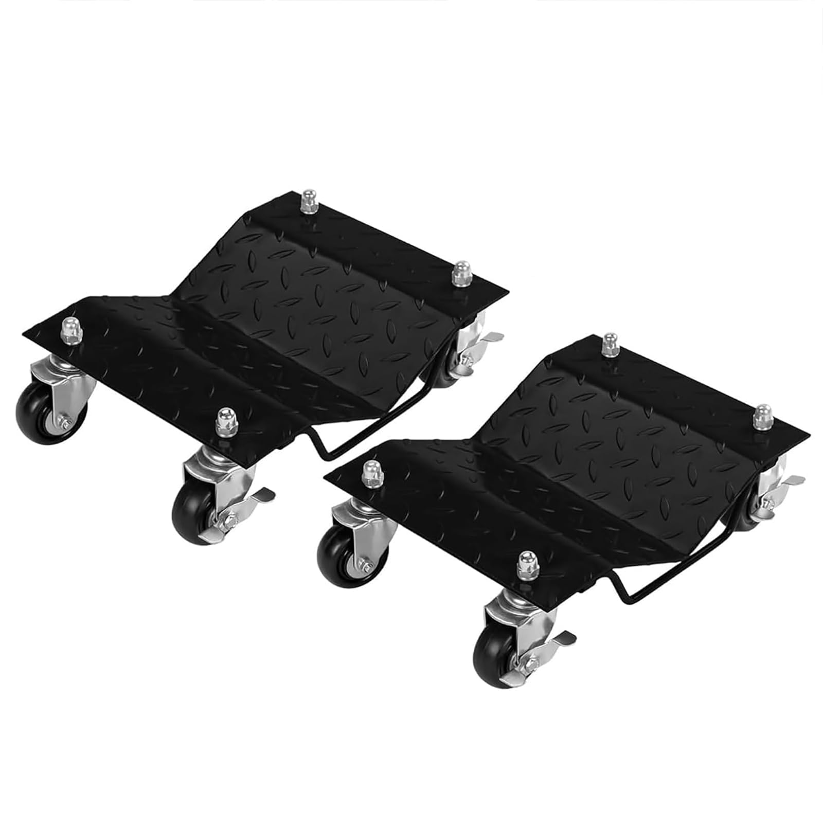 Schwerlast Auto Radroller 2er Set, 3000 lbs Tragkraft, 360° Drehbare Anti-Rutsch-Räder, Stahlrahmen mit Bremsen, Transporthilfe für PKW, LKW, Anhänger, Motorrad, Schwarz
