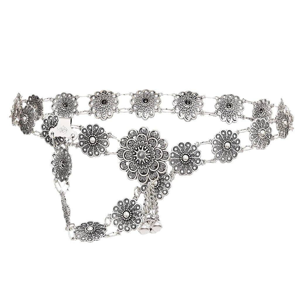 idealwayBohemian Vintage Body Chain Silver Sun Flower Belt Chain Women Jewelry (1)
