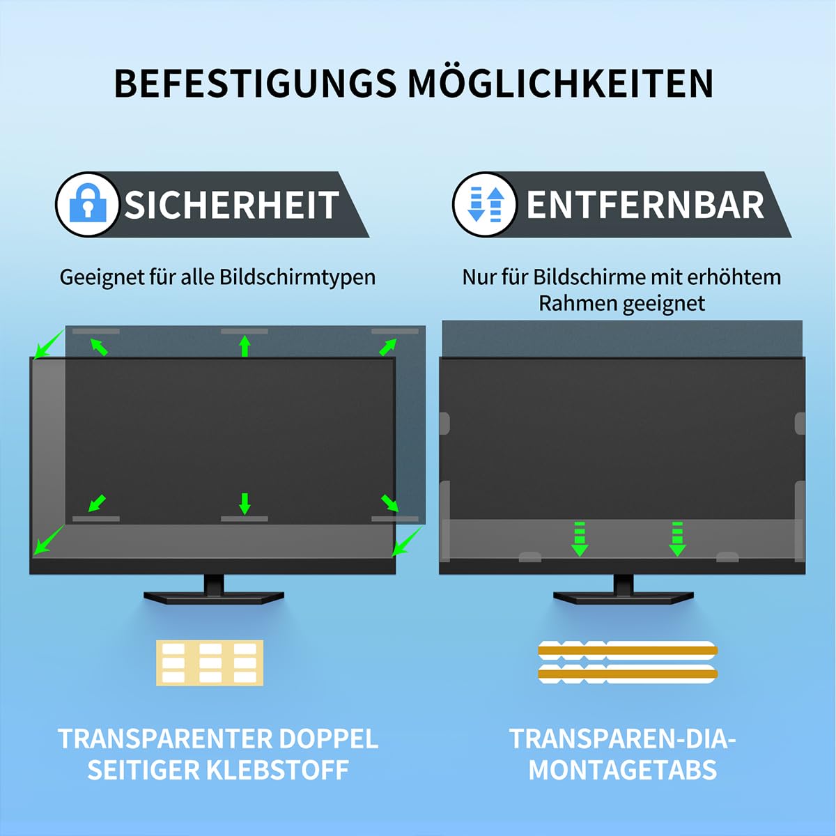 Blickschutzfolie für 24 Zoll 16:9 Monitor - Blaulichtfilter & Blendschutz, Abnehmbar Sichtschutzfolie,PC Blickschutzfilter für Büro