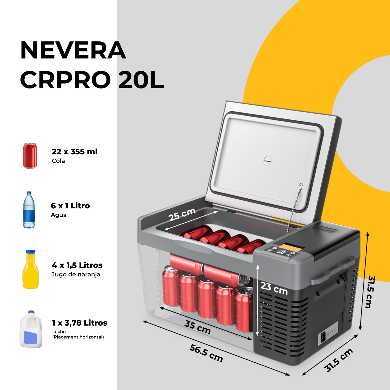 BougeRV CRPRO Kompressor Kühlbox 12v, 20 Liter Auto Kühlbox(-22℃~10℃), 12/24V DC &110-240V AC Tragbarer Auto Kühlschrank, 12v Kühlschrank, für Auto, Camping, Reisen (Aktualisierte Version)
