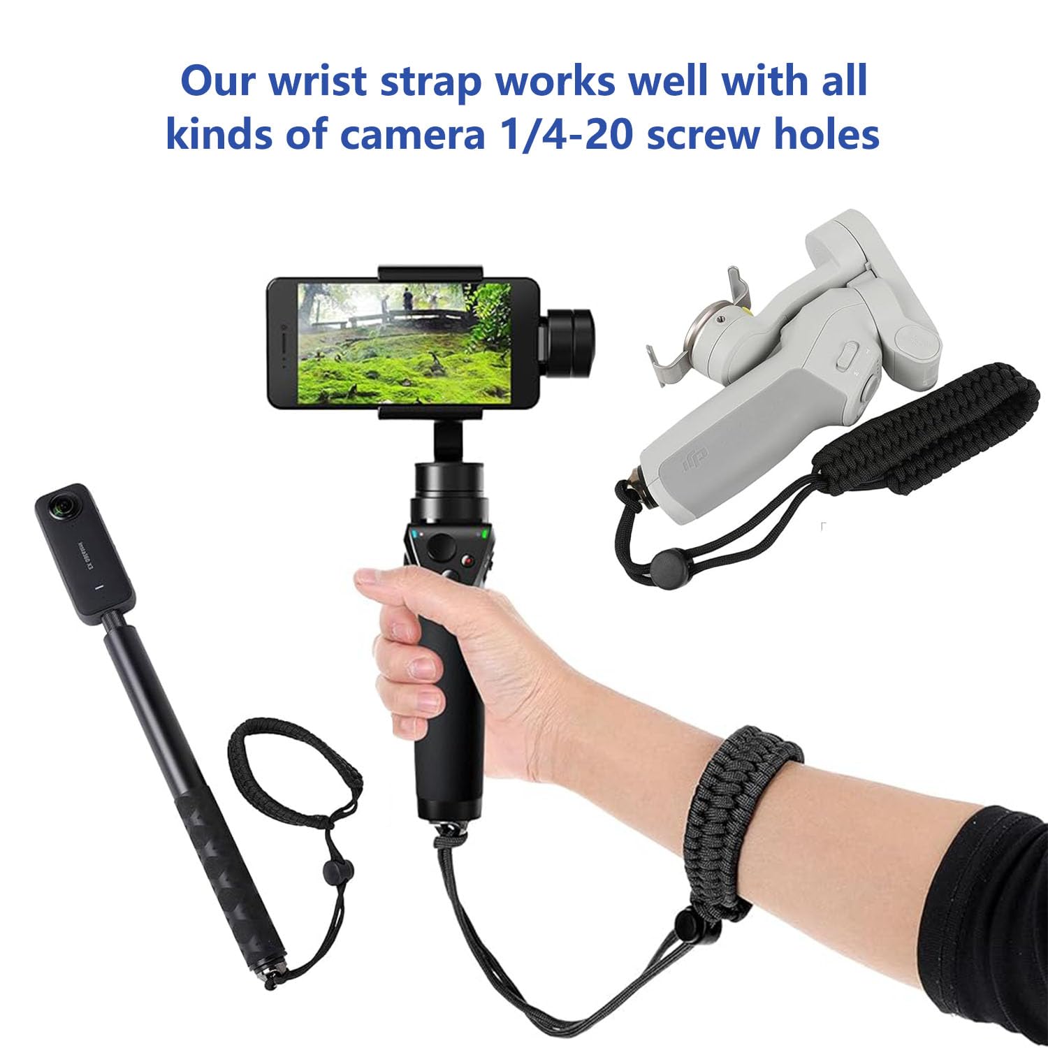 Sangle de Poignet pour Appareil Photo avec vis à Anneau en D de 1/4 Pouce, Sangle de Poignet Réglable pour Appareil Photo pour DJI Osmo Pocket 3 Poignée, Insta 360 X5/X4/X3, Osmo Mobile 7P/7/6/Se