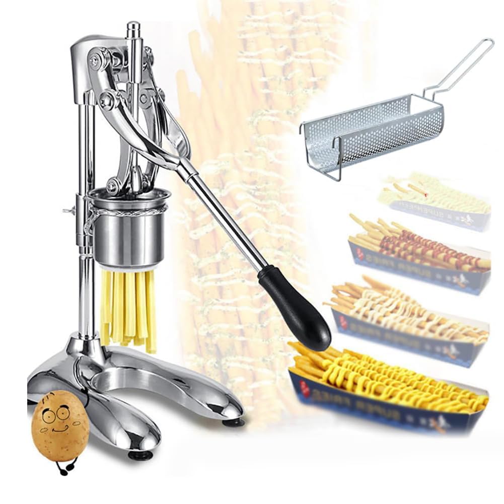 GYKOZY 16-Hole Potato Press for Crispy French Fries, Manual Squeezer for Homemade Potato Strips with Frying Basket, Perfects for Fry Lovers and Kitchen Enthusiasts