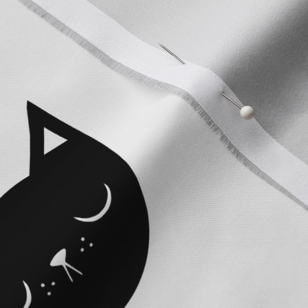 Spoonflower Fabric - Cat Black and White Kitten Head Animal Pet Girl Nursery Monochrome Printed on Organic Cotton Sateen Fabric by The Yard - Sewing Quilting Apparel Home Decor
