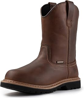 SUREWAY 10in Mens Soft/Steel Toe Waterproof Wellington Work Boot,Heavy Duty Pull On Leather Work Boots,GoodyearWelted,Full Grain Leather,Industrial Safety boot Classic Cowboy Boot,EH Rated