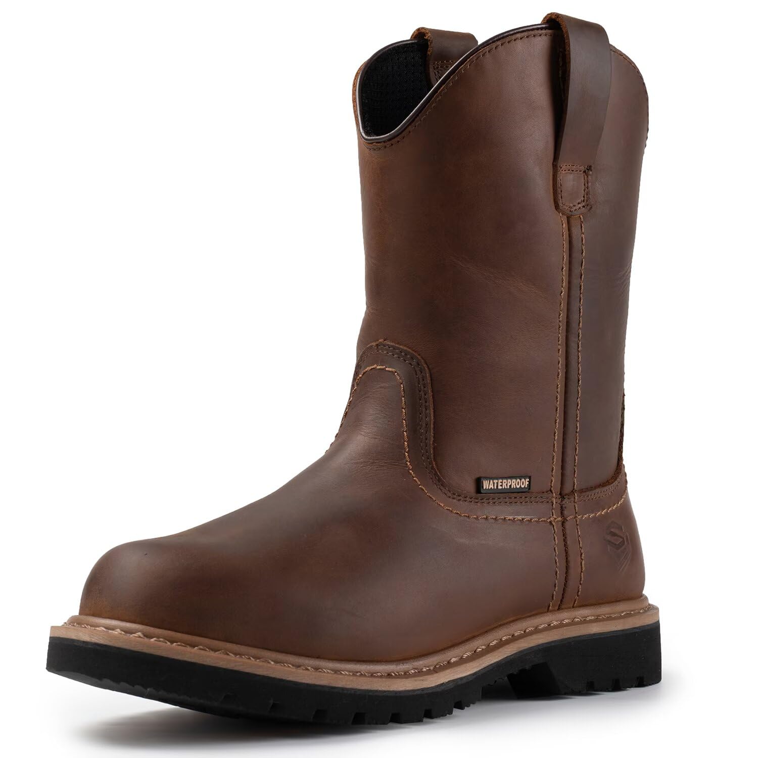 SUREWAY 10in Mens Soft/Steel Toe Waterproof Wellington Work Boot,Heavy Duty Pull On Leather Work Boots,Goodyear Welted,Full Grain Leather,Industrial Safety boot Classic Cowboy Boot,EH Rated