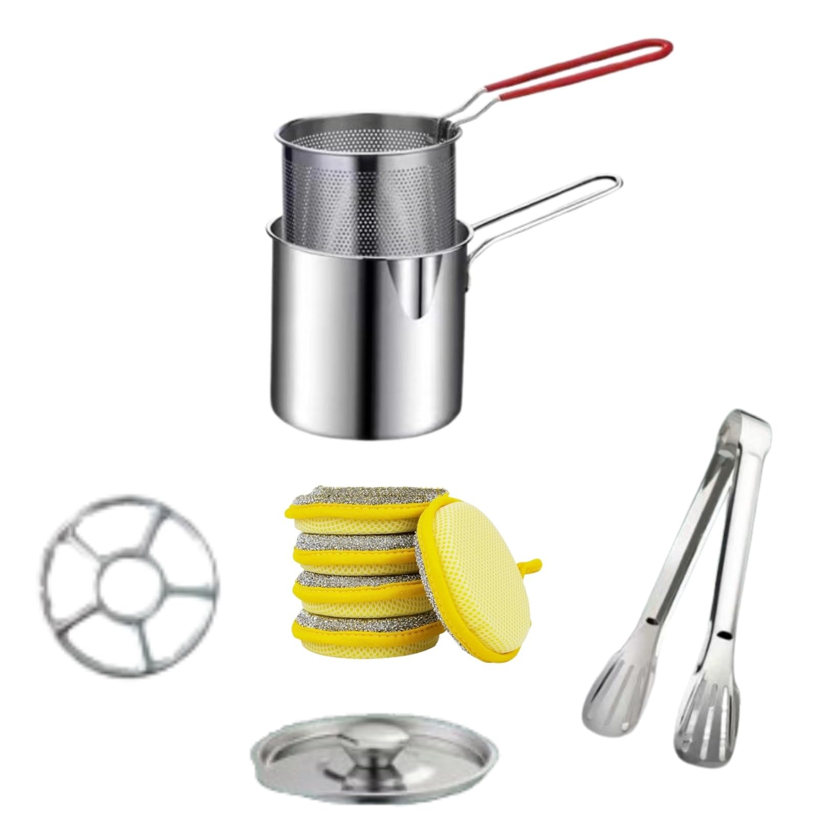 Olla para freír de Acero Inoxidable con Cesta, freidora de Mango Largo con Tapa, freidora pequeña para Patatas Fritas