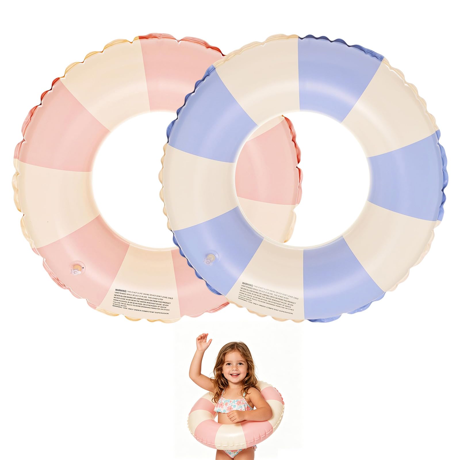DiiWmme 2 Pack Inflatable Swimming Rings, Durable Pool Tubes​ for Kids, Round Floaties​ for Pool, Beach, Lake, Summer Party Supplies (Style B)