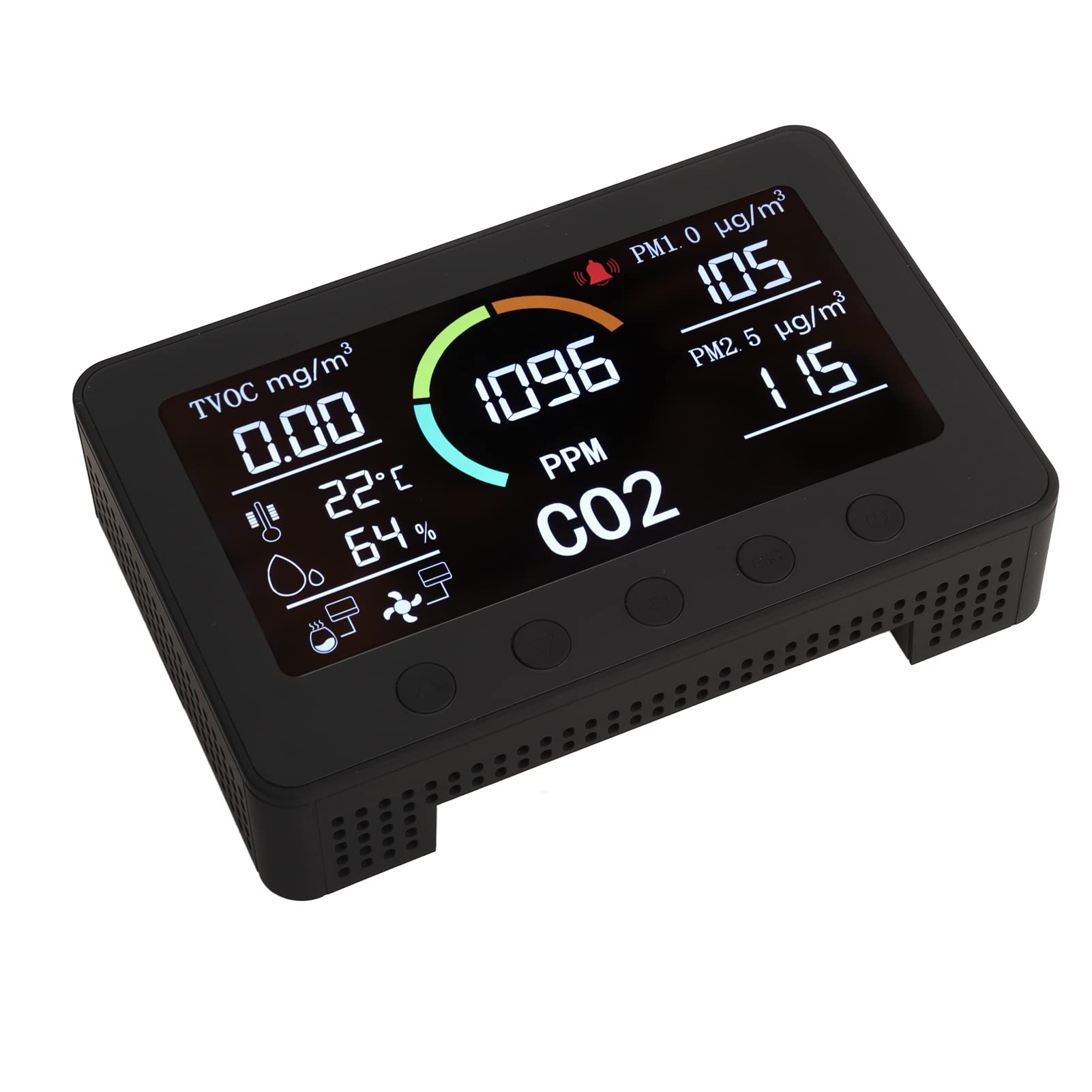 Negro CO2 TVOC PM2.5 WIFI Detector de calidad del aire Pantalla grande Temperatura Humedad Gas Monitor para el hogar, oficina, cocina, material ABS ignífugo