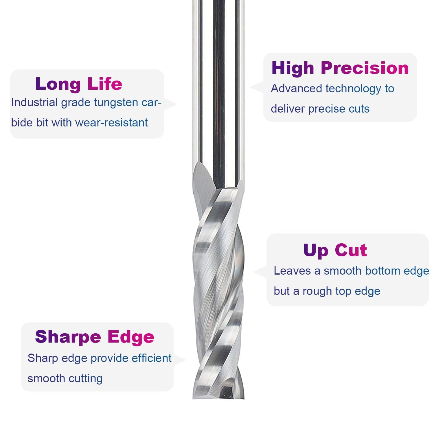 SpeTool 1/2 Inch Shank Spiral Up Cut Router Bit, HRC55 Solid Carbide End Mill, 1-1/2 Inch Cutting Length - Image 4