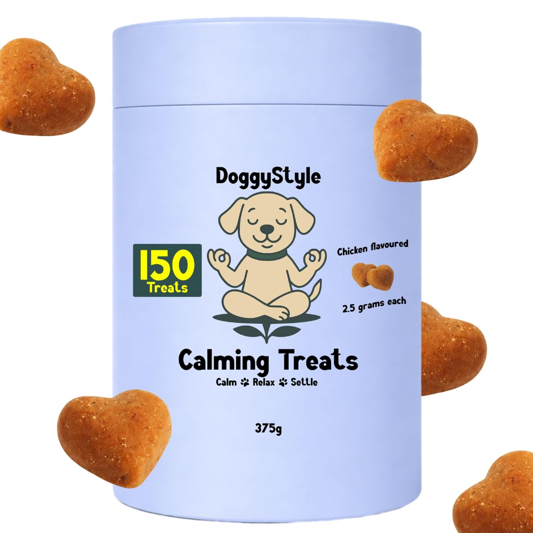 150 DoggyStyle Calming Treats for Dogs - Soft Chews for Relaxation & Calm Behaviour with Chamomile, Valerian Root, L-Theanine, Tryptophan & Hemp - Anxiety & Stress Support for All Breeds - Soft Chews