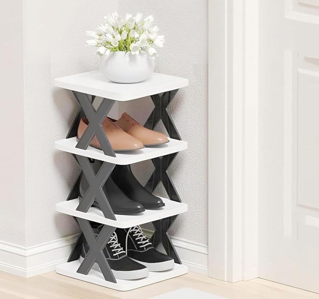 NYALKARAN Multi-Purpose Stackable Shoe Rack Adjustable Slots, Stylish Shoe Storage Organizer for Bedroom and Entryway - Easy Assembly, Durable Home Stand for Footwear (L Grey, 4 Layer)