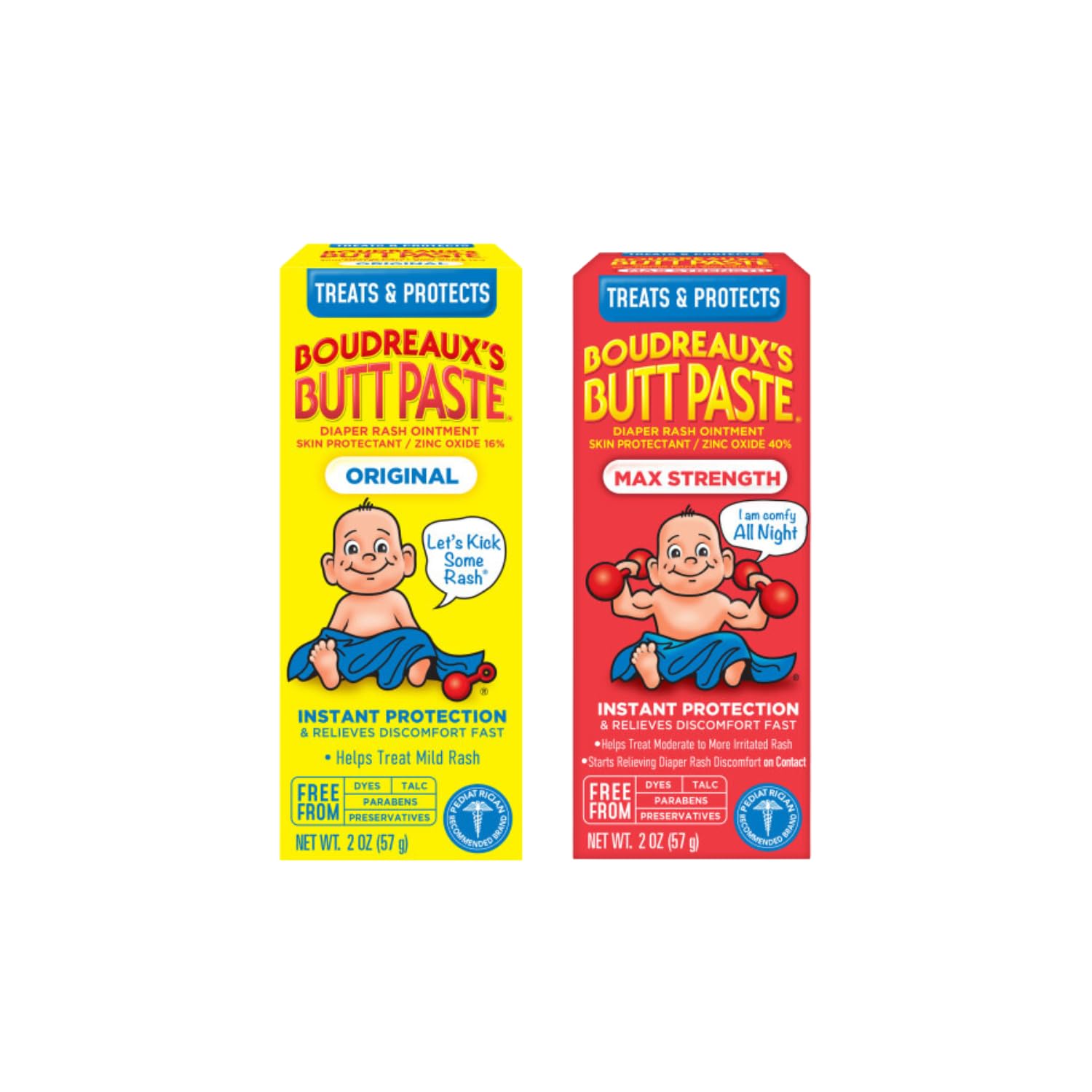 Boudreaux's Butt PasteDiaper Rash Ointment (Original (2oz) & Maximum Strength (2oz)) (1 of each) Variety Pack