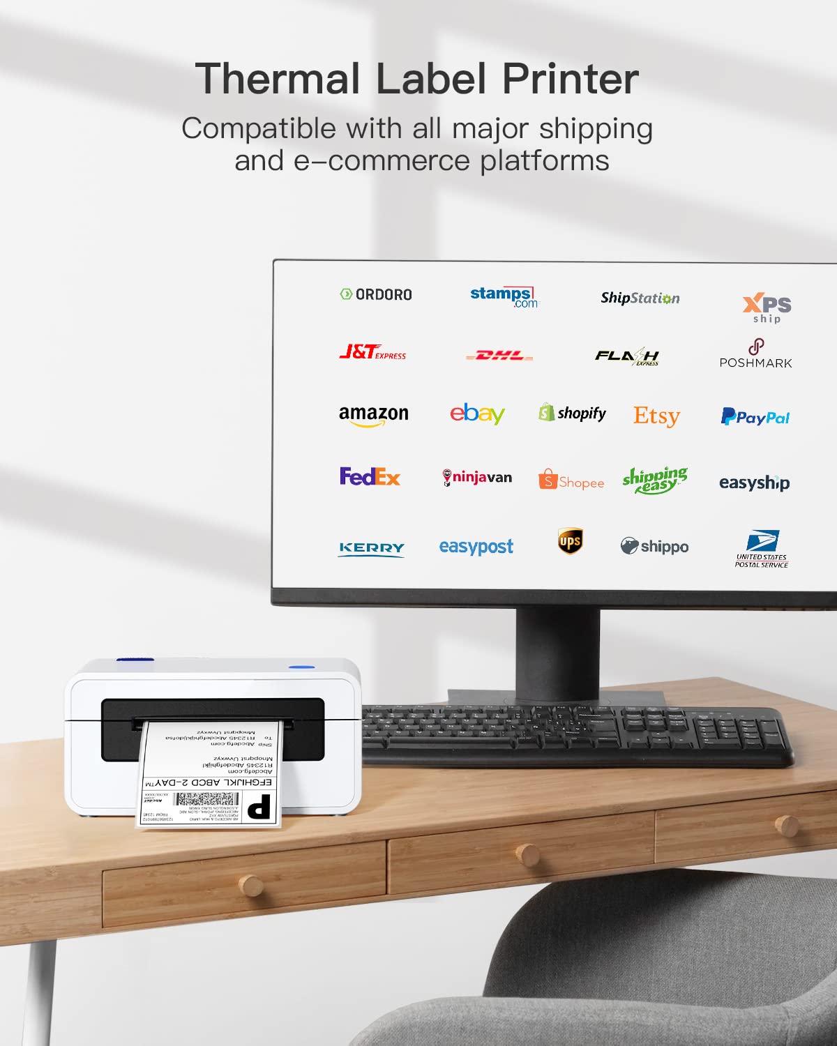 POLONO Thermal Label Printer Shipping Label Printer For Shipping Packages, 4x6