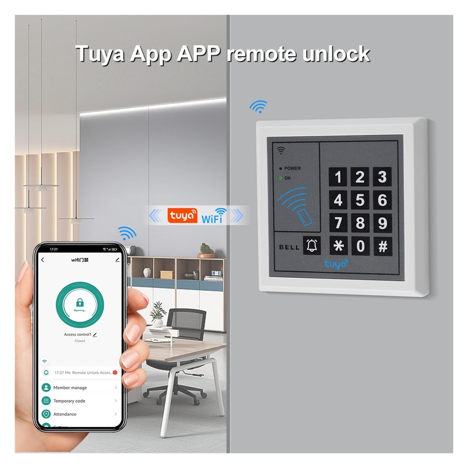 Tastiera di controllo accessi WiFi Sistema autonomo Apriporta Lettore schede WG26, Vestibilità standard europea(Keypad VS Cards)