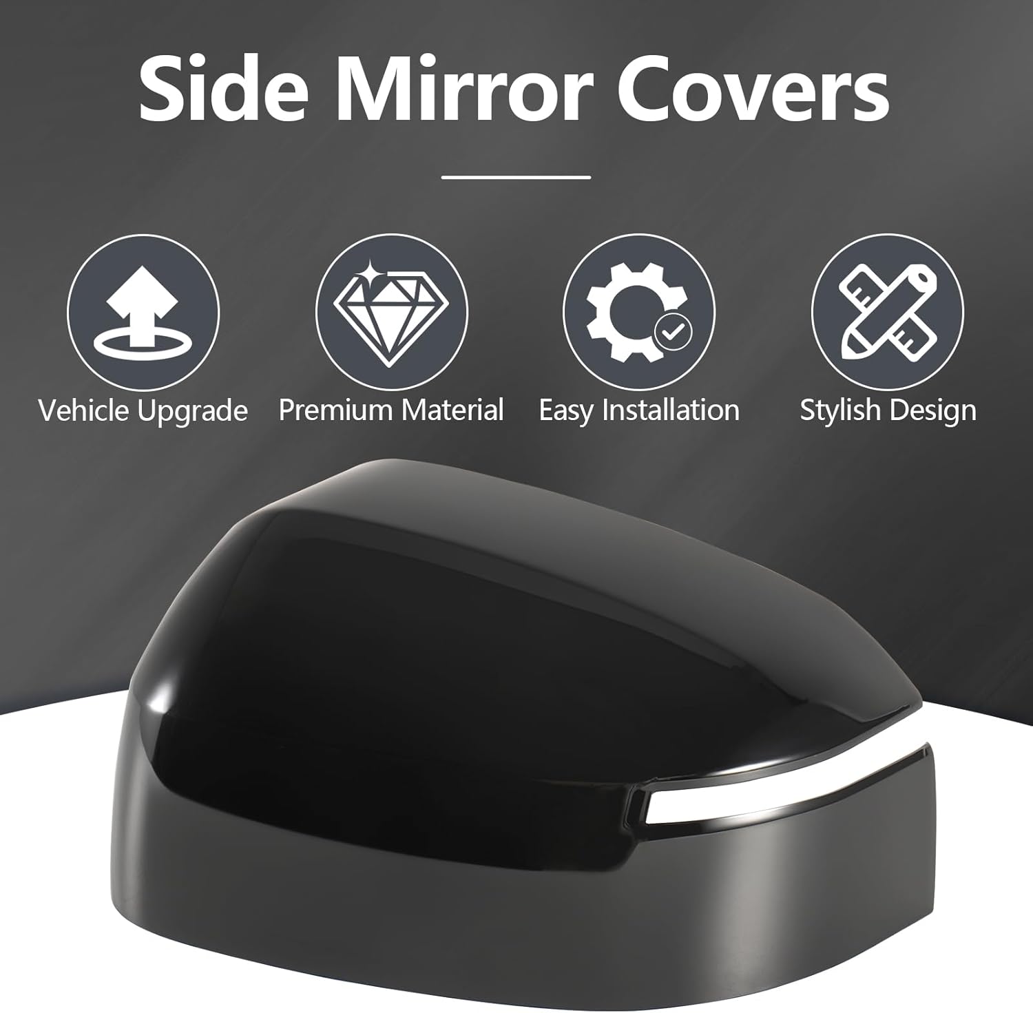 Side Mirror Covers Compatible with Hyundai Santa FE 2024-2026 Gloss Black ABS