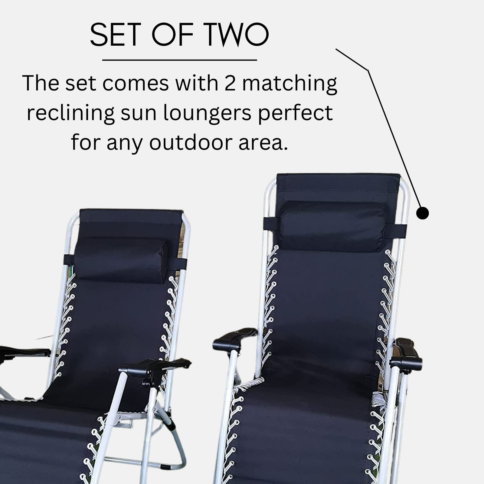 Garden Mile Juego de 2 sillas plegables reclinables de gravedad cero – Tumbona impermeable al aire libre con reposacabezas acolchado ajustable reclinable silla de asiento de acero fuerte cómoda