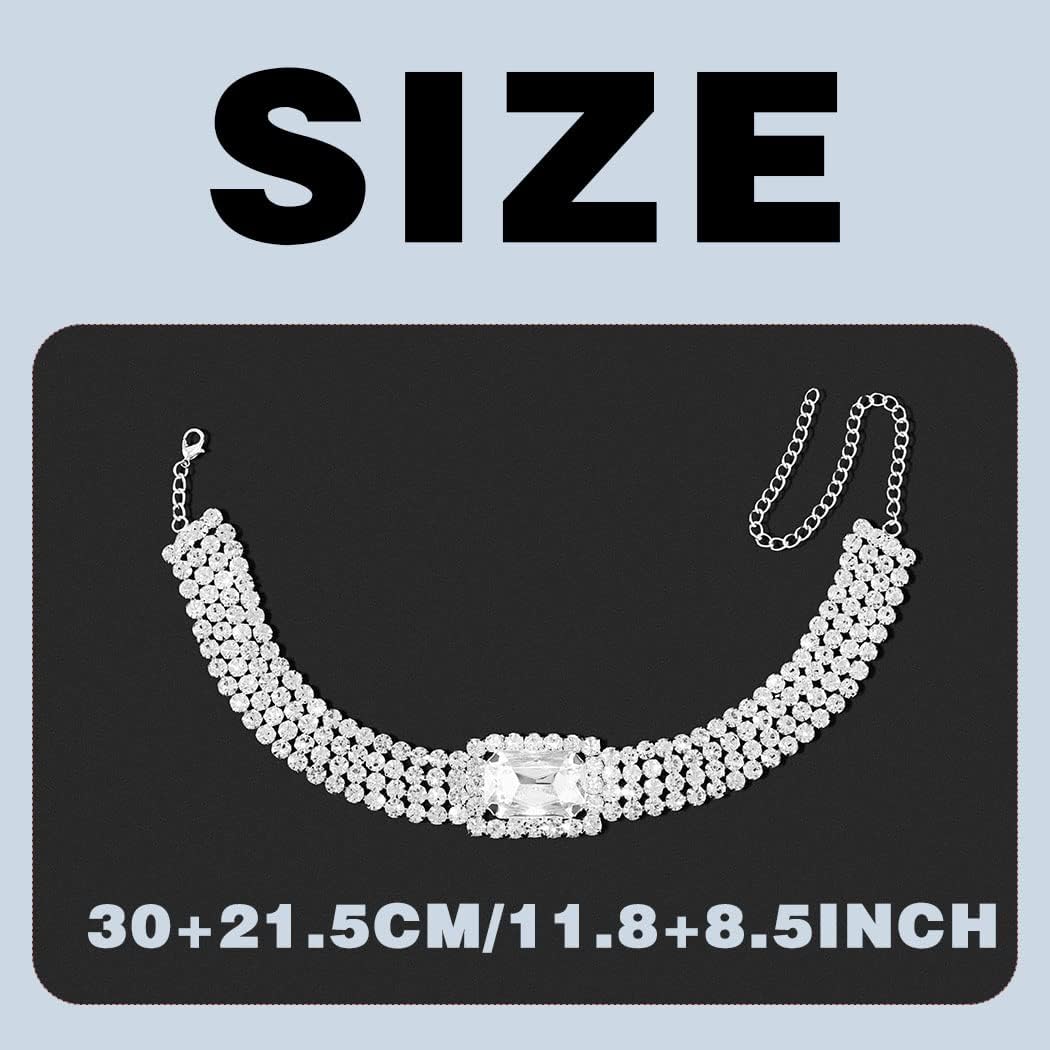 ELABEST Sparkly Rhinestone Necklace Silver Multi-Row Choker Crystal Choker Tennis Necklace Dainty Wedding Bridal Bridesmaid Jewelry for Women - Image 6