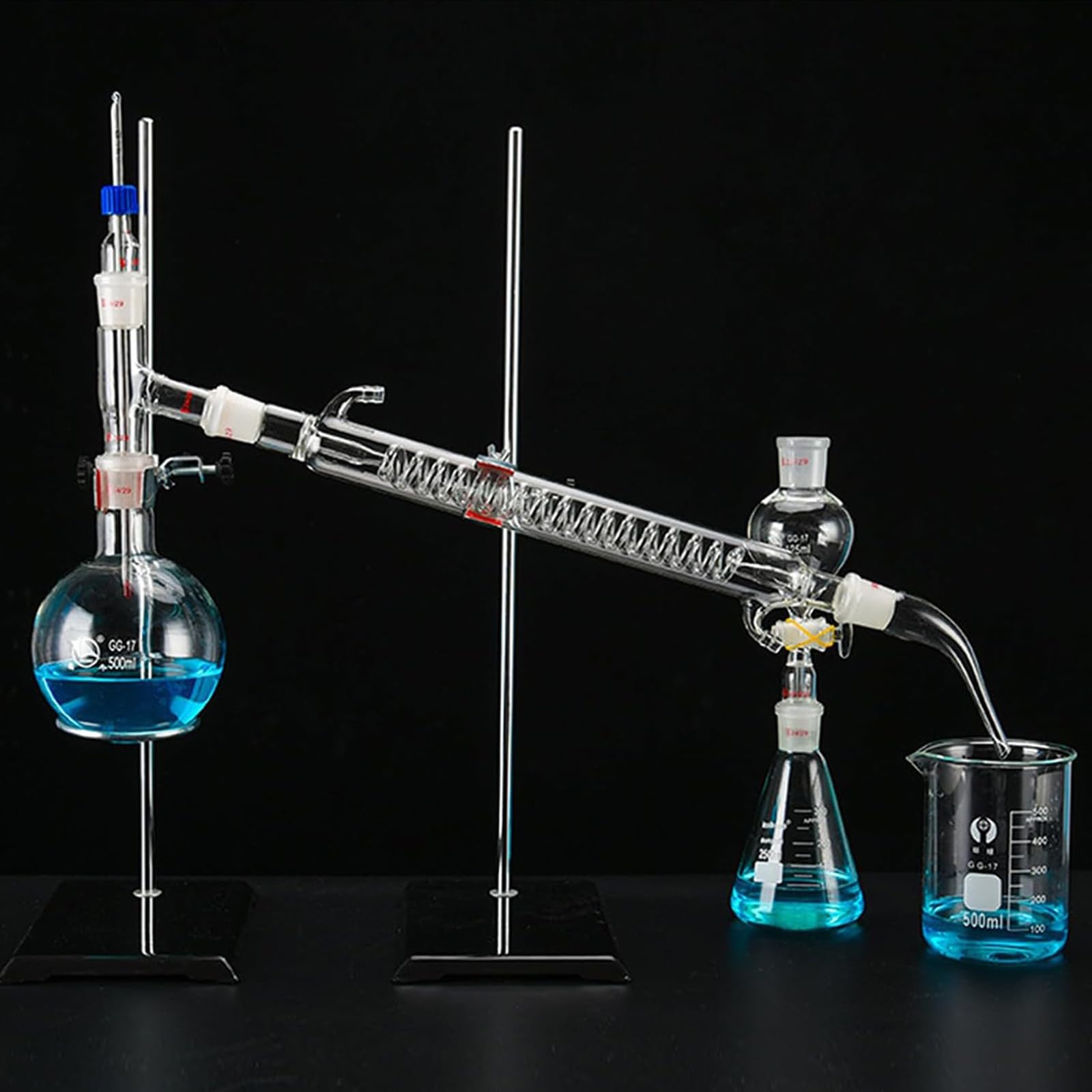 NGARY Kit De Destilación De Laboratorio, Aparato De Destilación De 500 Ml, Equipo De Destilación De Cristalería De Laboratorio con Junta 24/29, para La Enseñanza De Ciencias Industriales.