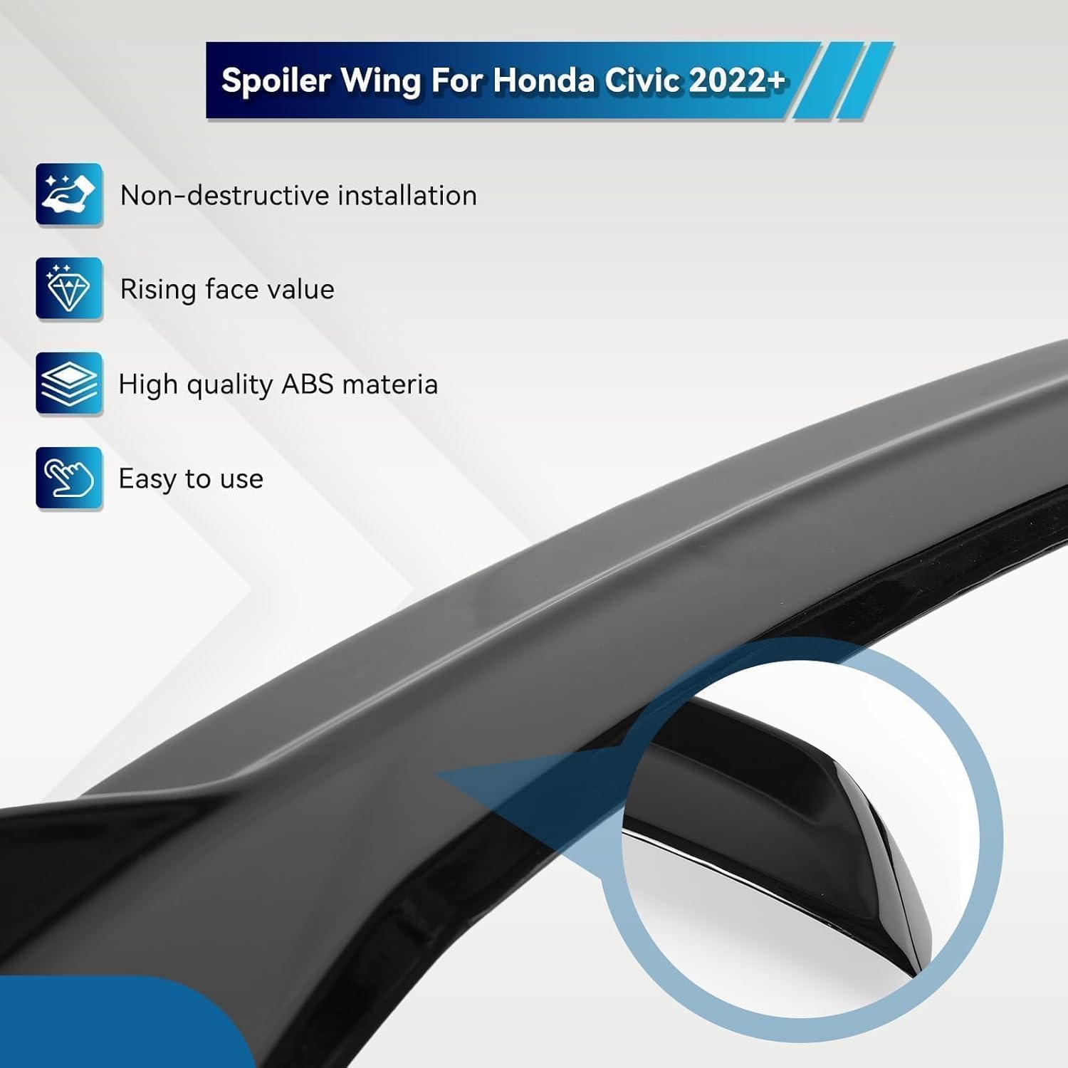 AUTOXBERT Spoiler Wing Compatible with 2022 2023 2024 2025 2026 Honda Civic Sedan Sport Rear Trunk Spoiler Wing Lip for Honda Civic Sedan Accessories (Glossy Black)