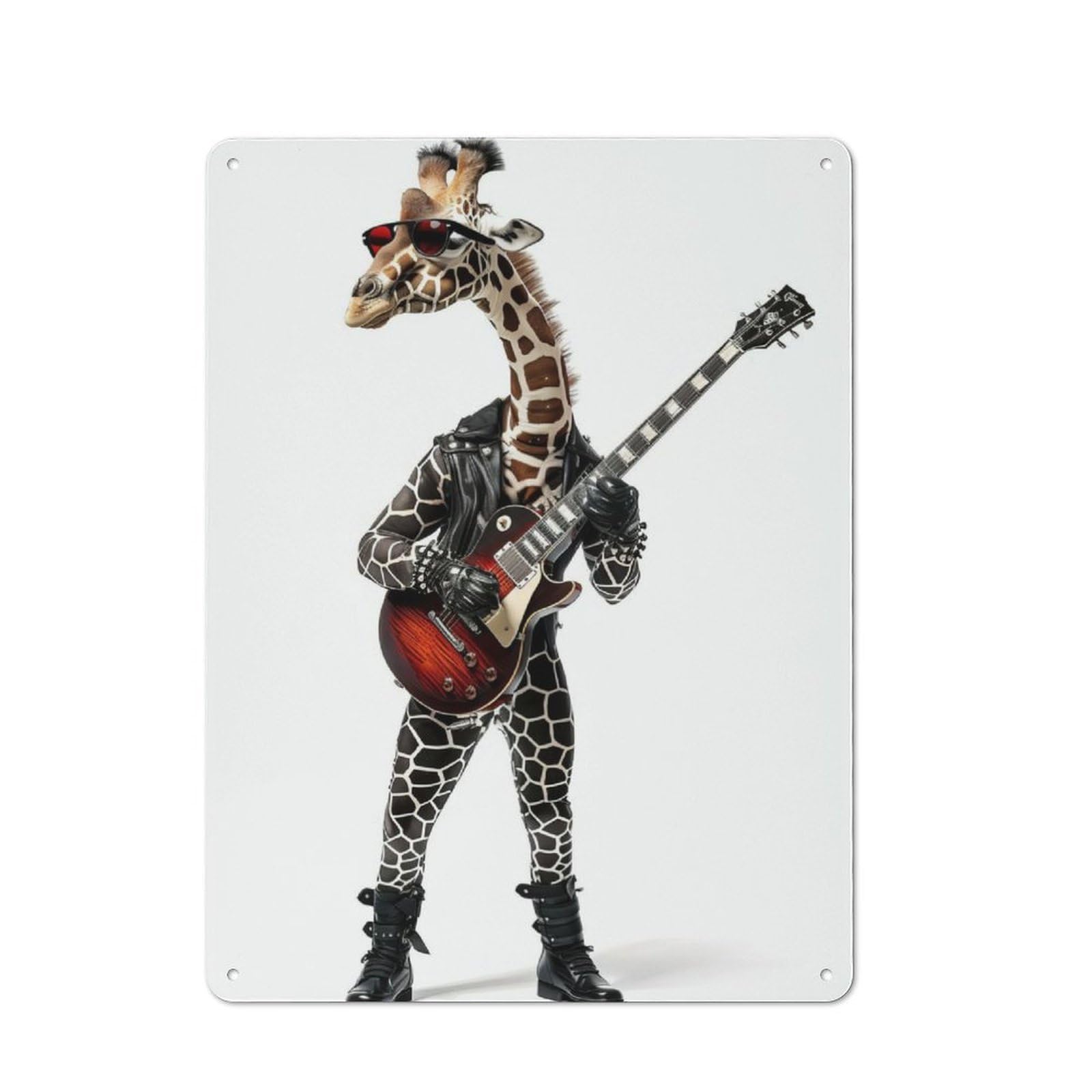 Junmoney Giraffe Guitar Tin Sign 40X30cm With For Workshop Wall, Vintage Decor, For Metal Sign Collectors, For Garage And Workshop Walls
