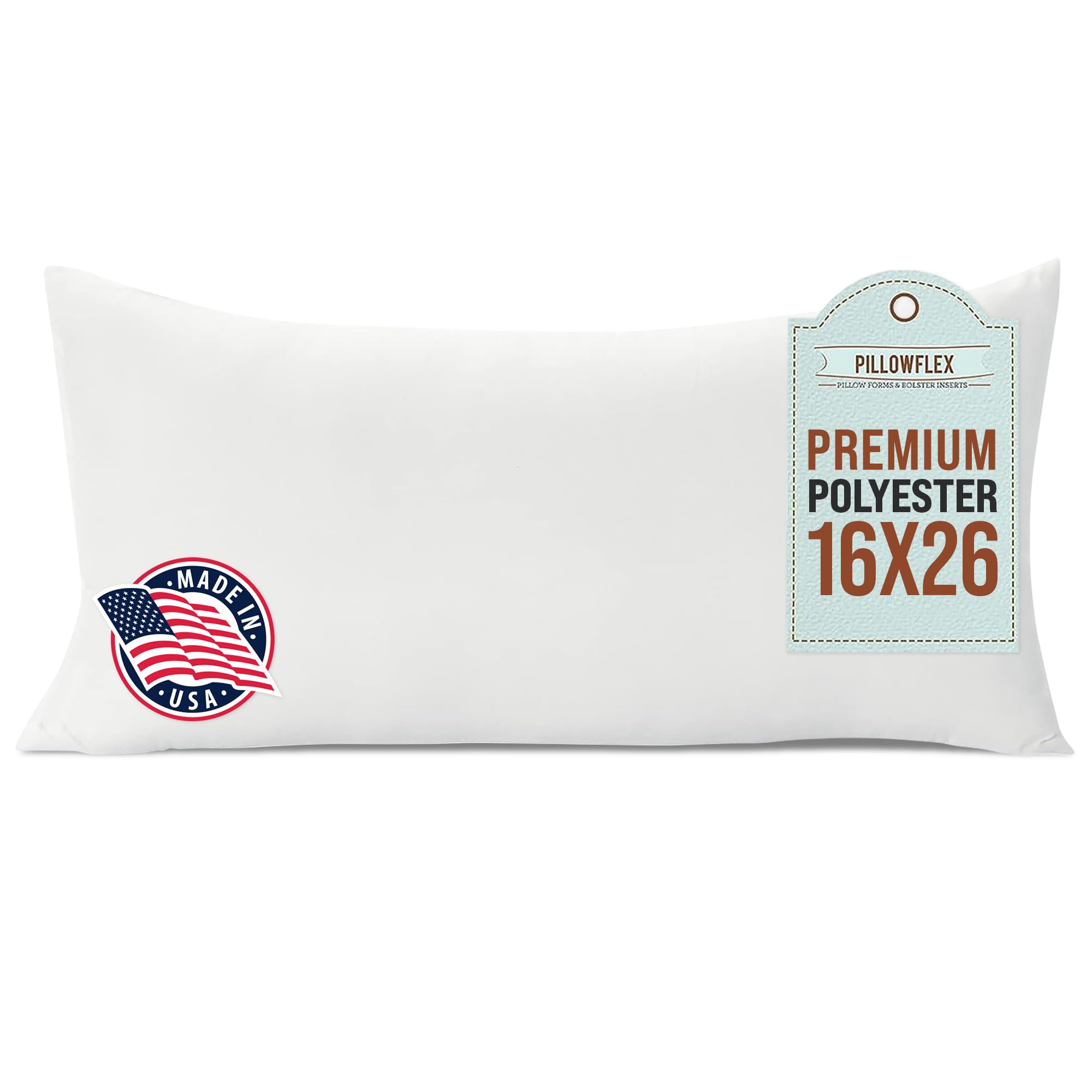 Pillowflex Premium Polyester Throw Pillow Insert - 16x26 - Ultra Soft Large Rectangle Throw Pillow, Couch Sham, Lumbar, Back, Sofa - Machine Washable - Decorative Accent Form - 1 Soft Pillow