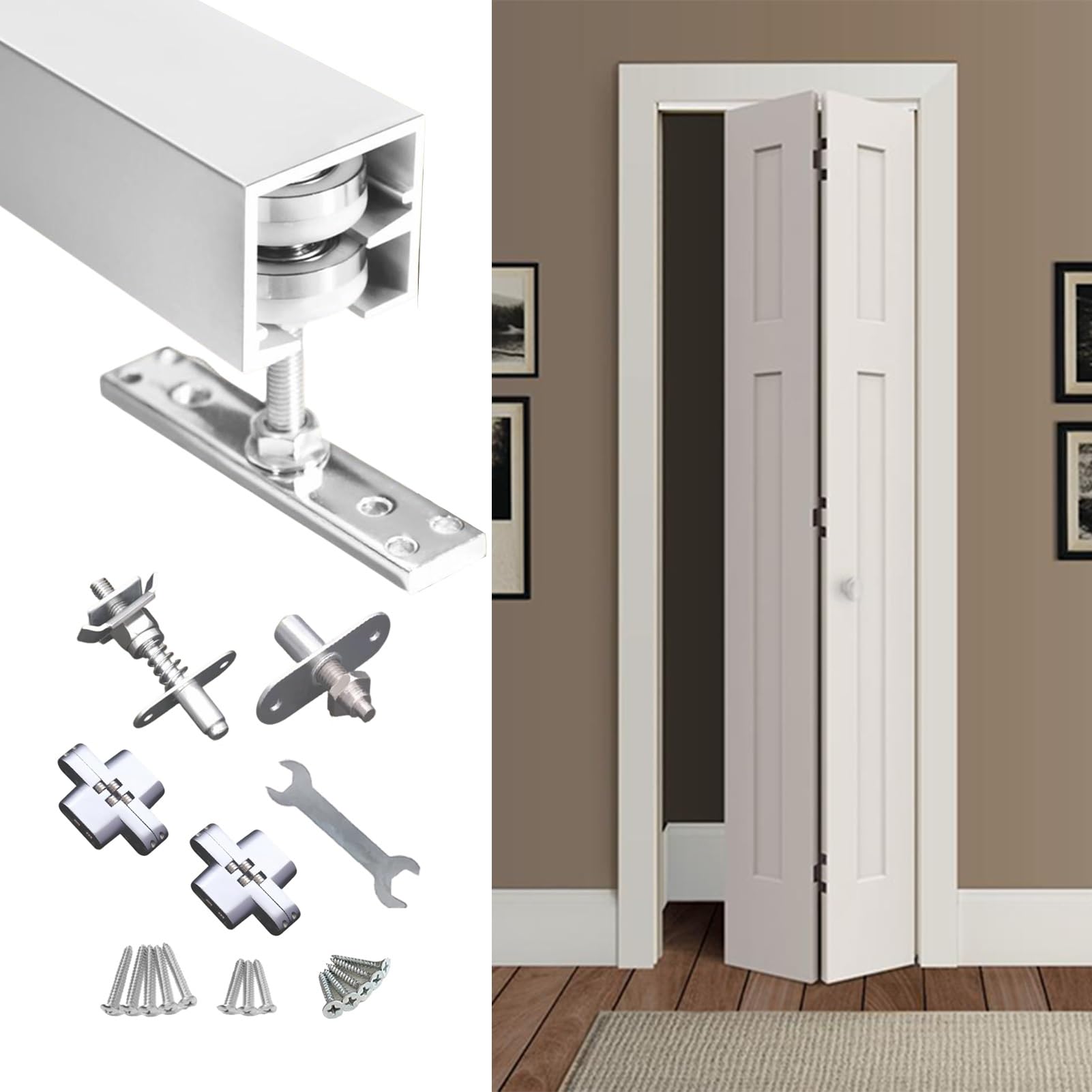 Rail Porte Coulissante Kit de Quincaillerie pour Portes Pliantes Avec Rail, Rail pour Portes de Placard Pliantes, Guide pour Portes Pliantes(70cm(27.6in) for 2 Doors)