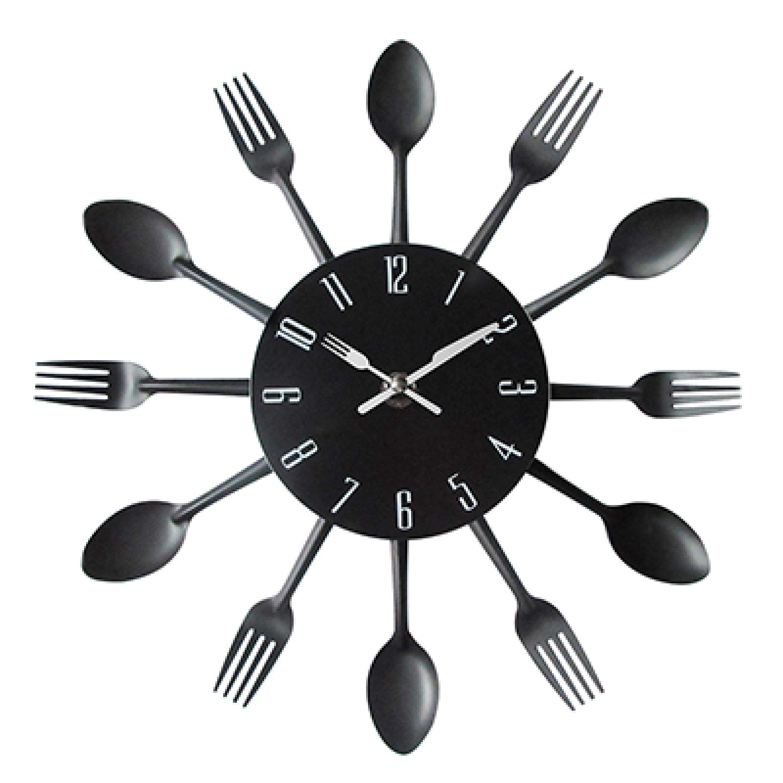 Wall Clock Cutlery Metal Kitchen Wall Clock Spoon Fork Creative Quartz Wall Mounted Clocks Modern Design Decorative Horloge Murale black (Black)