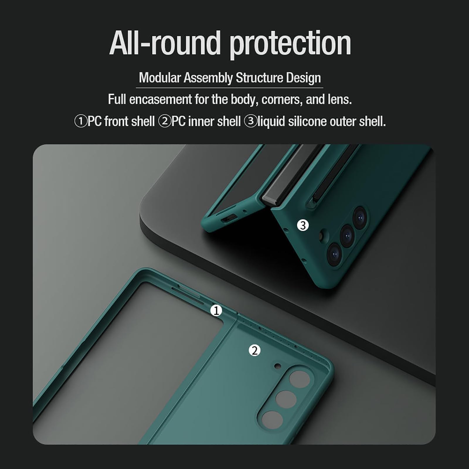 Cover per Samsung Galaxy Z Fold 6, Custodia for Telefono in Silicone Liquido Con Slot for S Pen, Custodia Di Ricarica Wireless Sottile Custodia(Green)