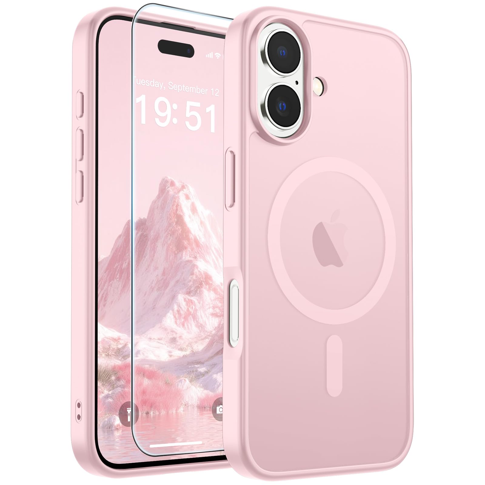 SUPFINE Magnetic for iPhone 17 Case Light Pink with Screen Protector | Translucent Matte Phone Cover, Compatible with MagSafe, Military Grade Drop Proof, Rugged Shockproof Protective