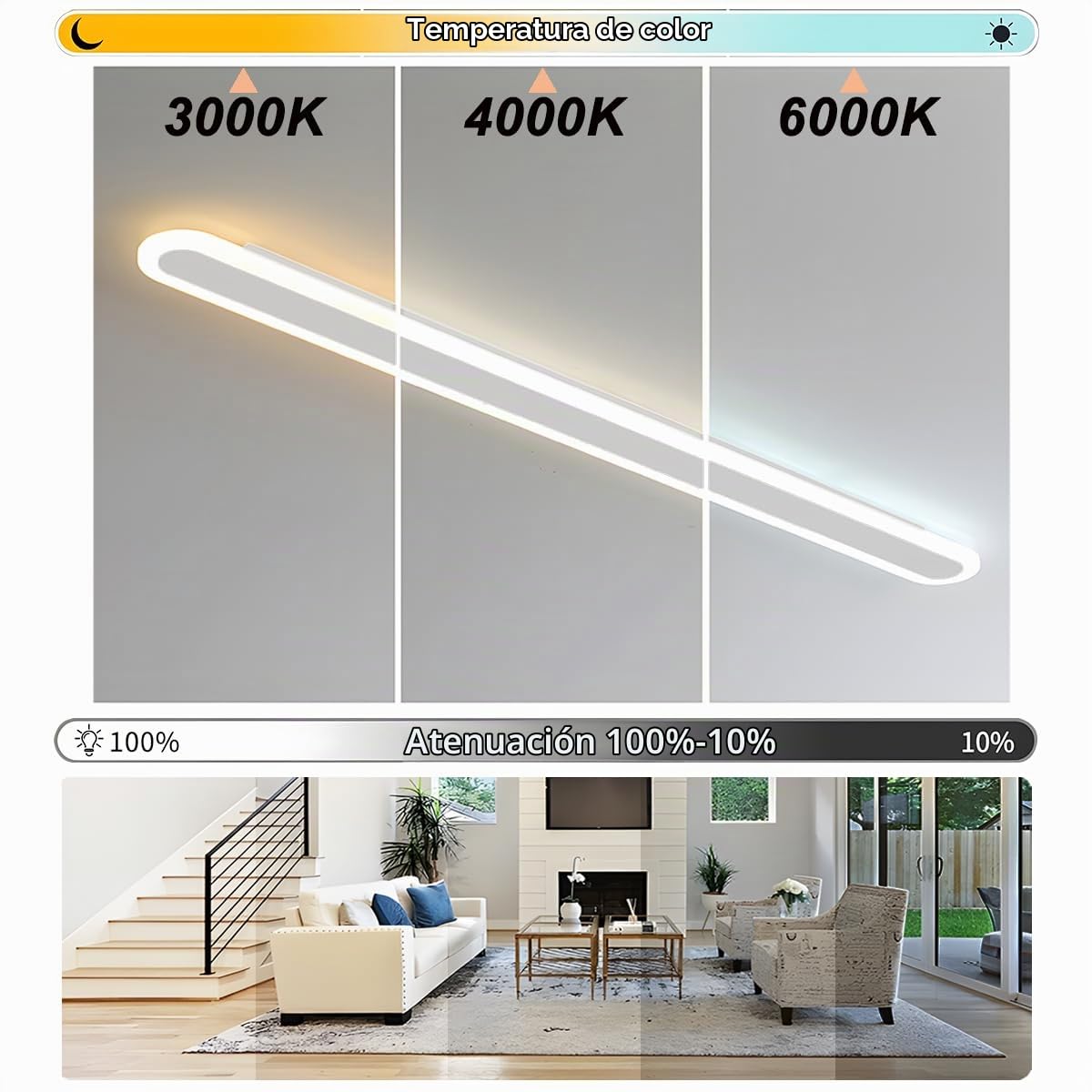 Aplique Pared Interior Regulable,22W/60CM Largo Lampara LED | con Control Remoto Regulable 10%-100%,3000K-6000K,Aplique LED Moderna para Dormitorio Sala de Estar Pasillo