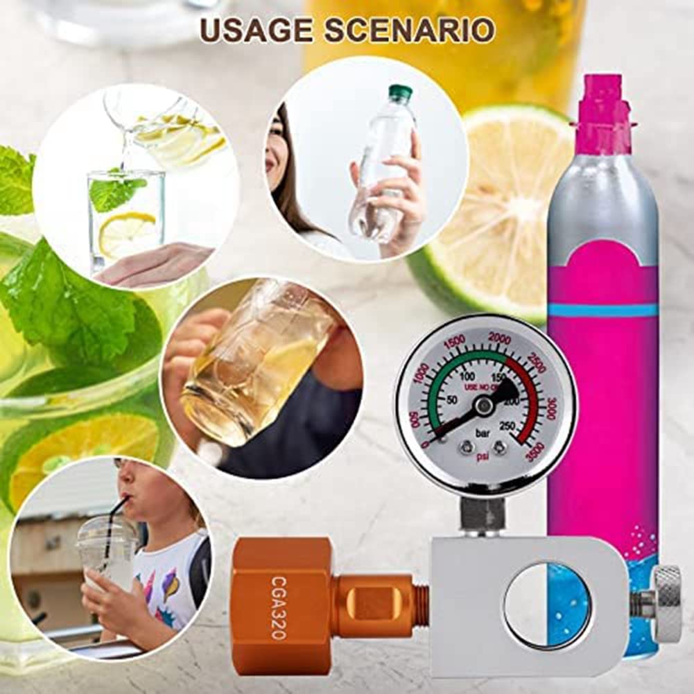 Adattatore di Ricarica CO2 Adattatore di Ricarica Soda Terra Co2 + Manometro 3500Psi per il Riempimento di Soda, Bombola Art Pink Soda