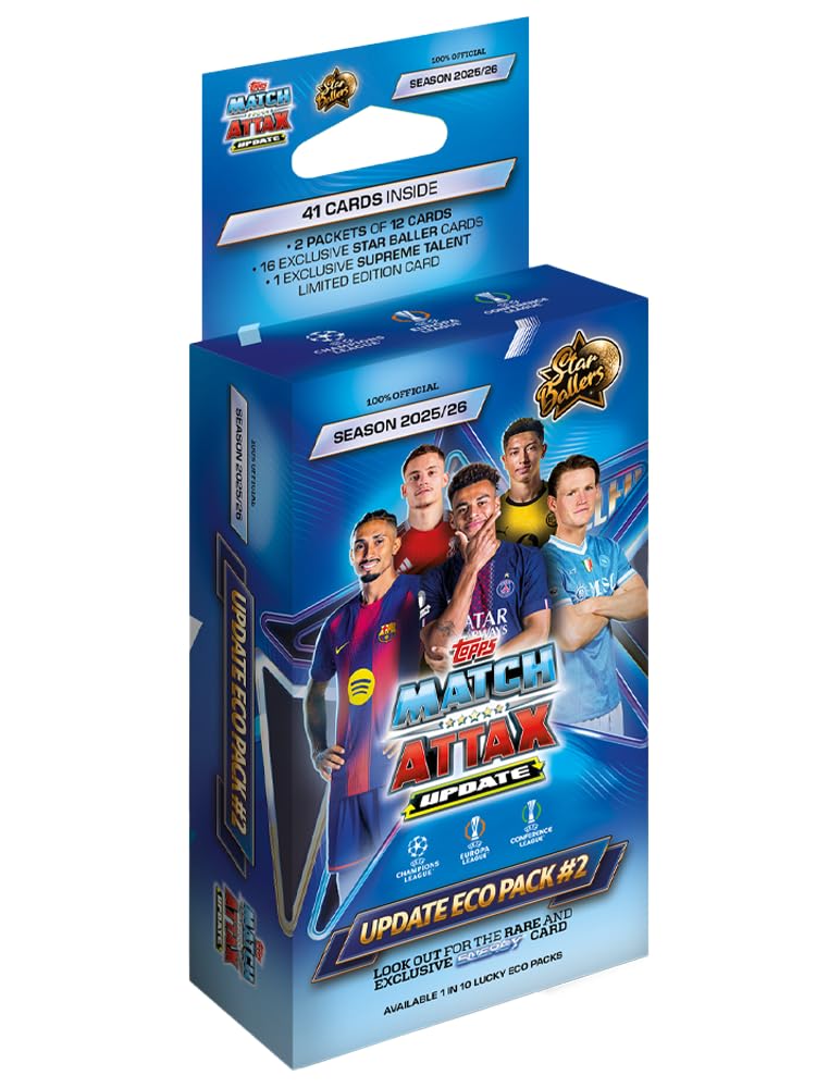 Topps UCC Match Attax 2025/26 - Update Eco Pack #2 - Star Ballers - enthält 41 Cards, darunter 16 Exklusive Star-Baller-Cards und eine Supreme Talent LE
