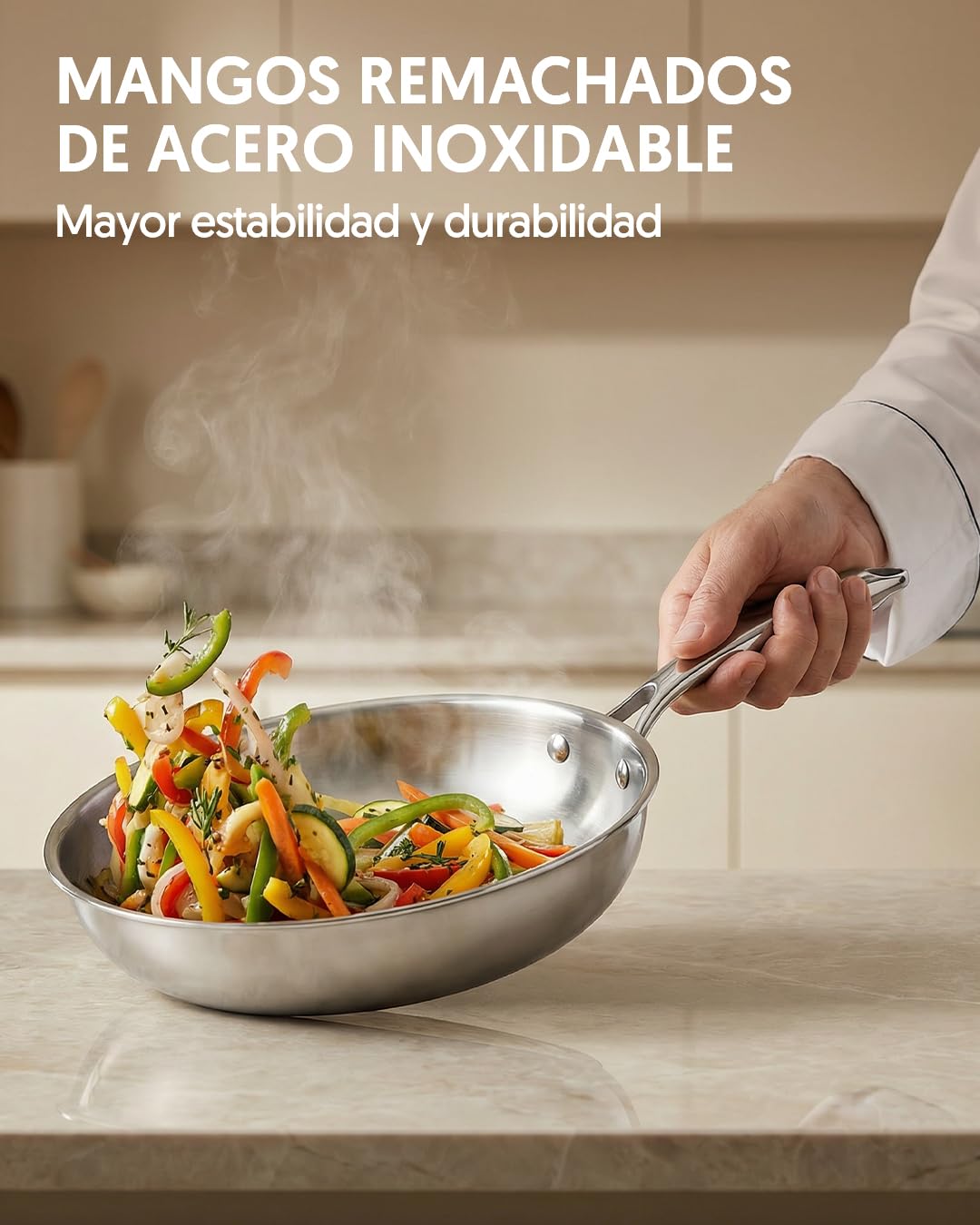 La Moustache - Juego de Sartenes de Acero Inoxidable (20/24/28 cm) - Set Profesional para Inducción, Sin Recubrimientos, Aptas para Horno y Lavavajillas (Titan Inox)