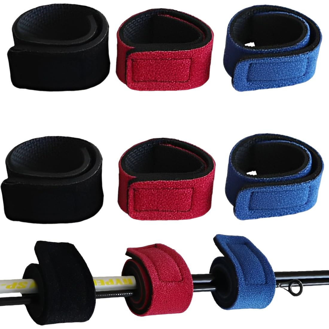 Lot de 6 sangles de canne à pêche réglables en caoutchouc, protection pour canne à pêche à la carpe, fourreau et housse canne a peche, support pour lancer peche
