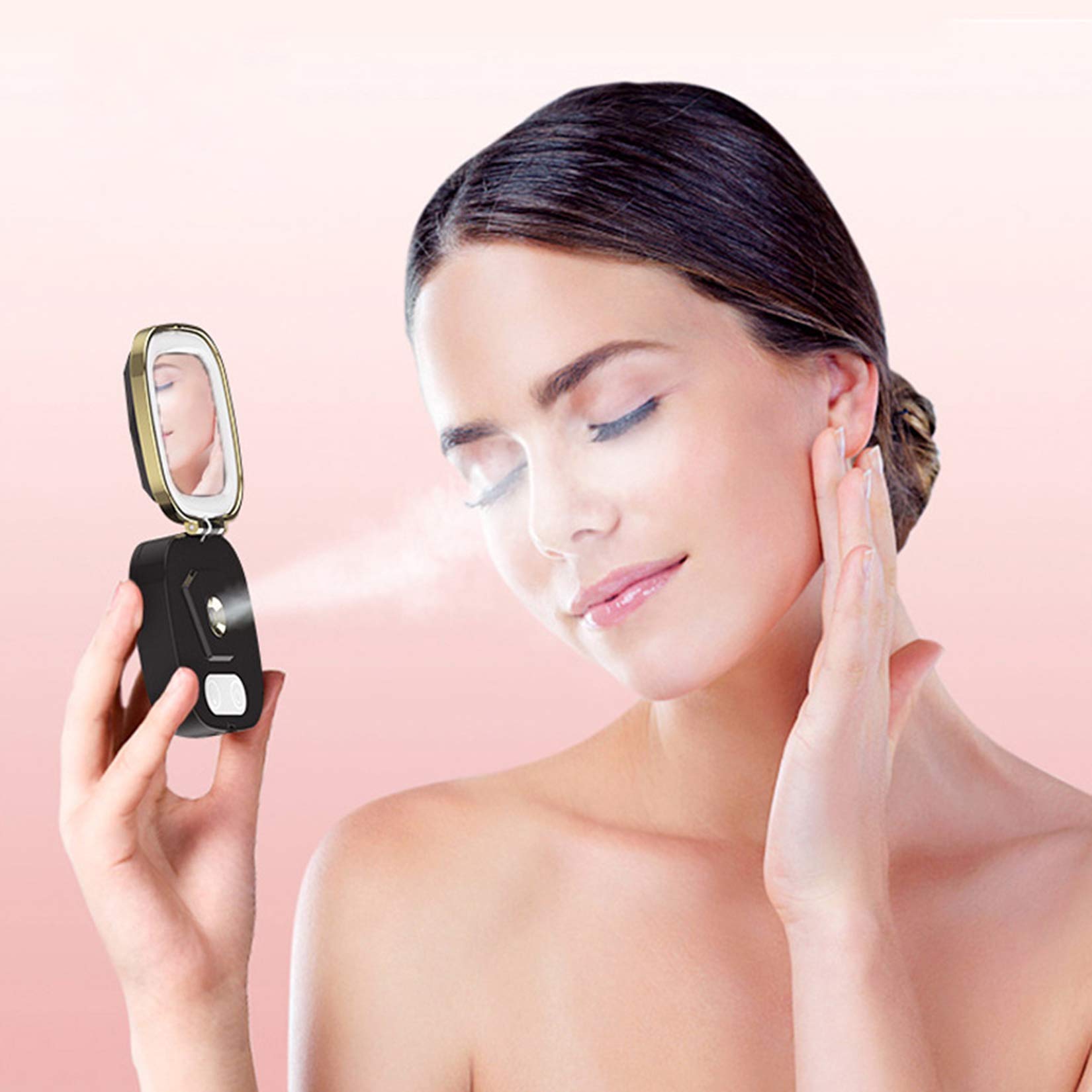 Mini parowiec do twarzy - przenośny nawilżacz spa z lusterkiem do makijażu, tryb LED Light 3, opryskiwacz do twarzy Nano Ionic Warm Mist, sauna na twarz, wilgotna skóra, biały