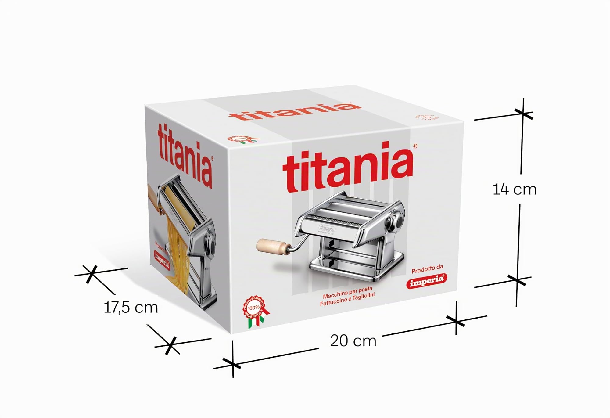 Imperia Titania. Machine à pâtes avec coupes intégrées. Fabriqué en Italie. Machine à pâtes fraîches en acier. Laminoir manuel avec manivelle. Crée une feuille pour lasagnes, tagliolini, fettuccine.