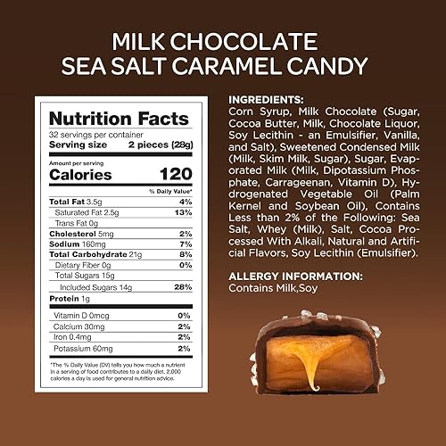 Miniatura 5 de Funtasty Caramelos cuadrados de caramelo con sal marina de chocolate con leche, paquete de 2 libras