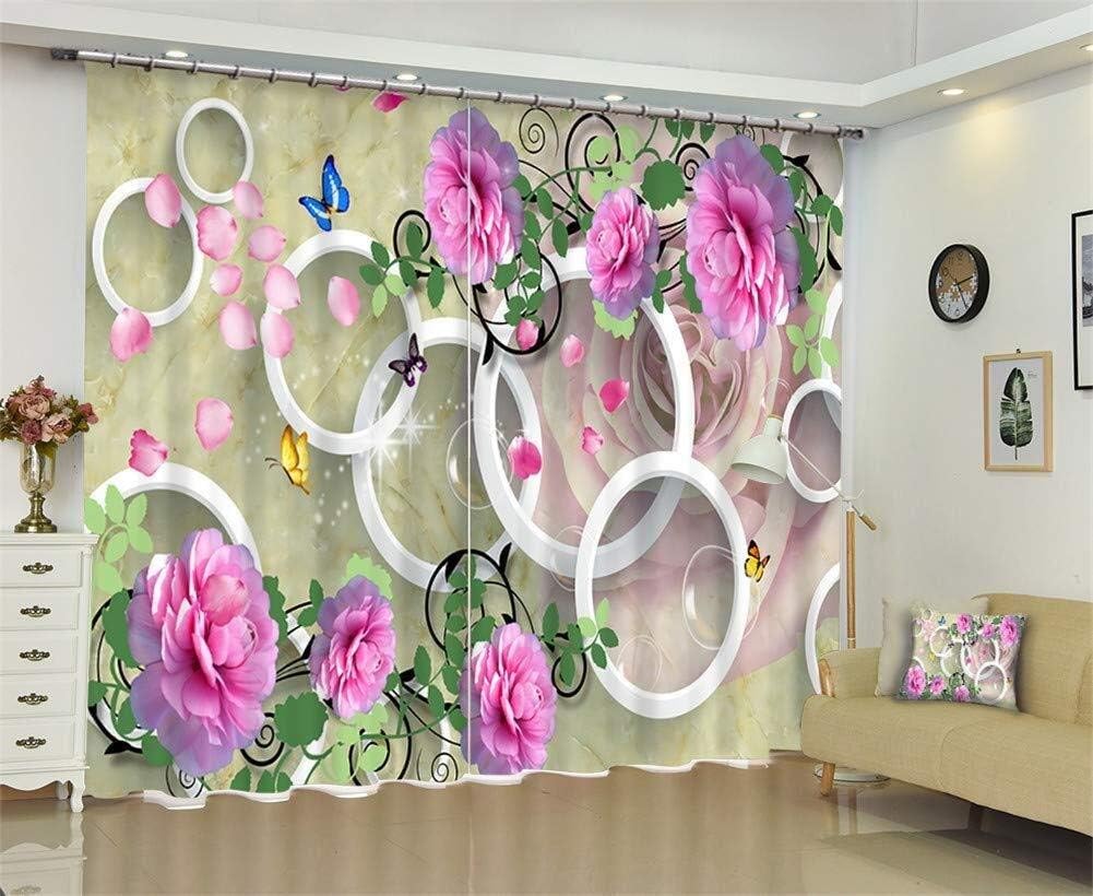 Curtains Modern 3D Curtains Two Panels Curtain Living Room Noise Reducing Thermal Insulated Blackout Curtains Custom Size Flower (Size : 2.64x1.6m)