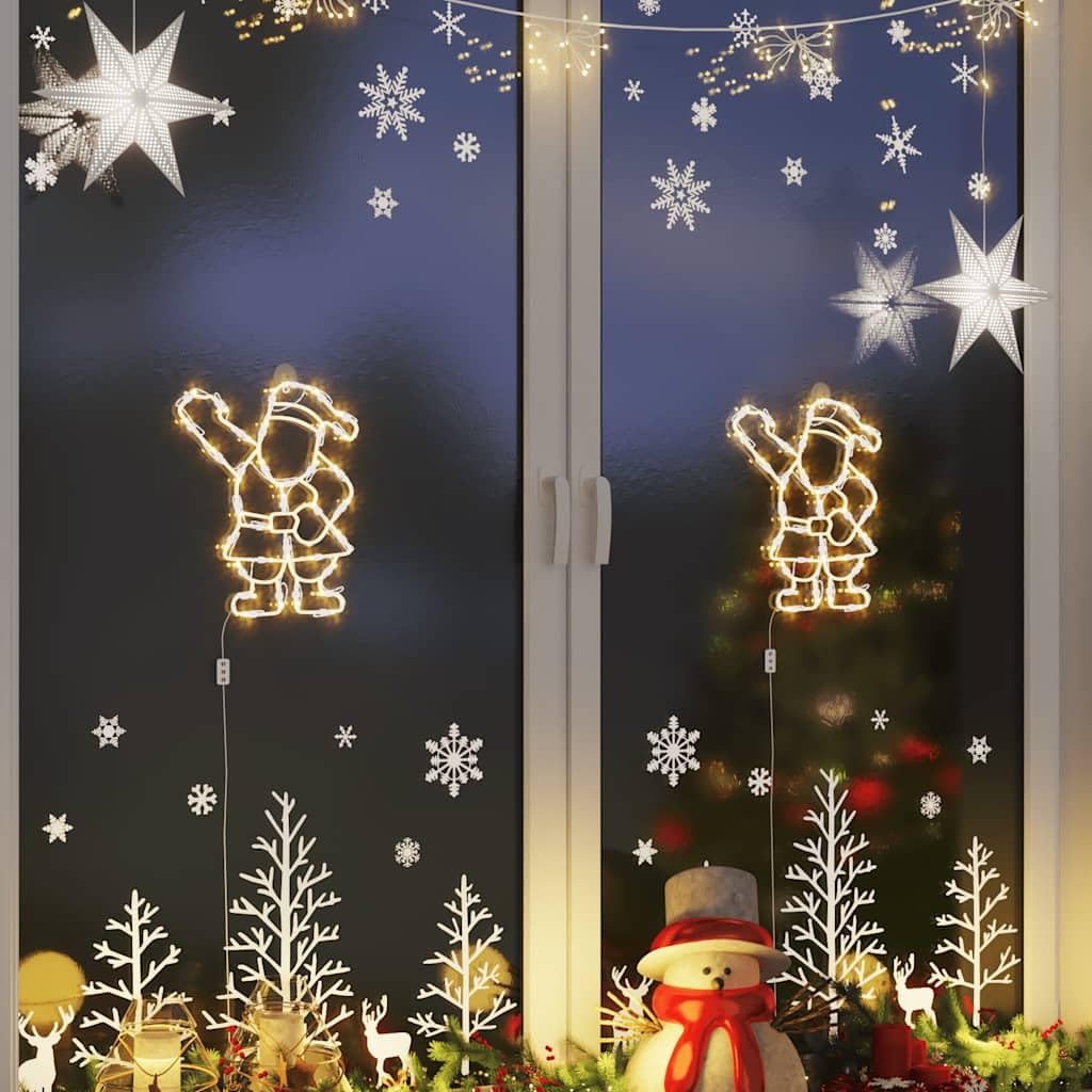 Oświetlenie bożonarodzeniowe, sylwetka Świętego Mikołaja, ciepła biel, tworzywo sztuczne, 27 x 33 cm, 2 sztuki, 35 diod LED z funkcją timera, IP44, zasilanie bateryjne, do okien, ścian