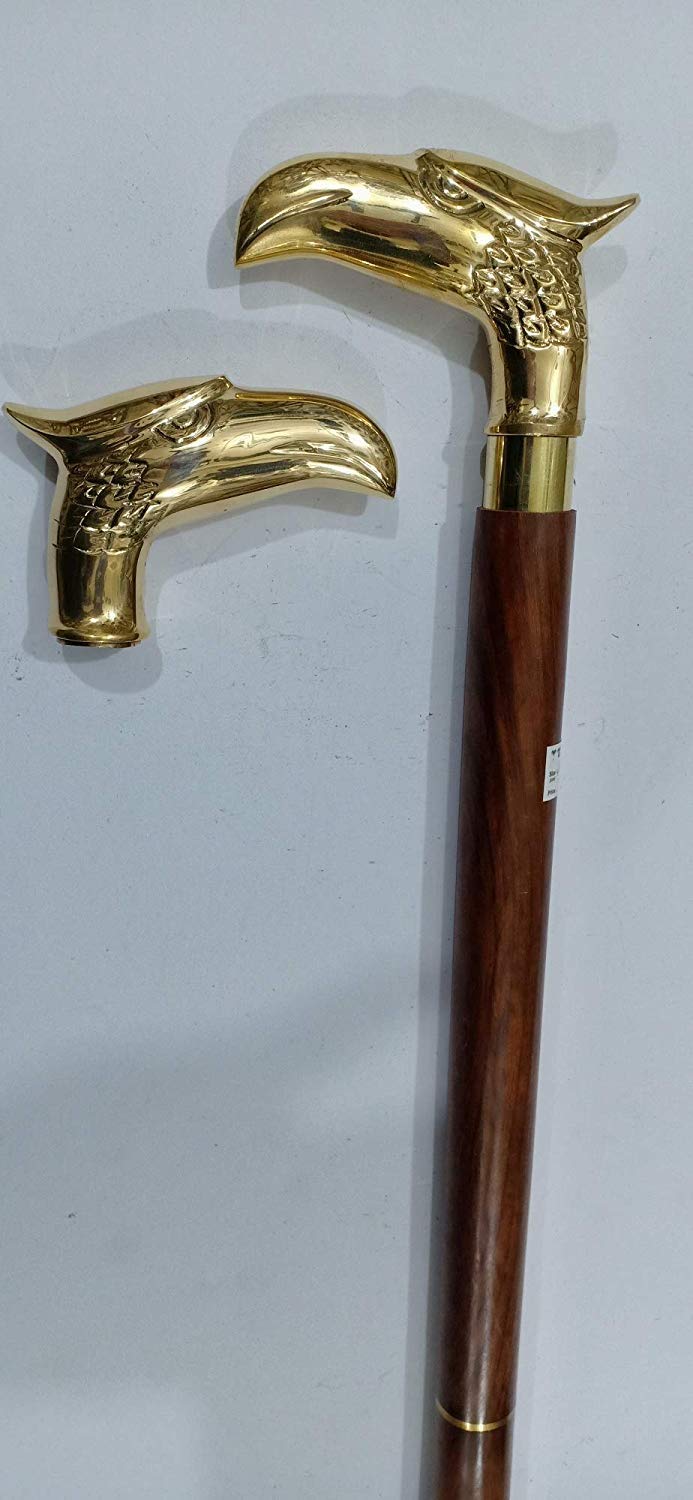 Bastone Da Passeggio In Legno Con Manico Aquila In Ottone - Palissandro, 37 Pollici, Pieghevole